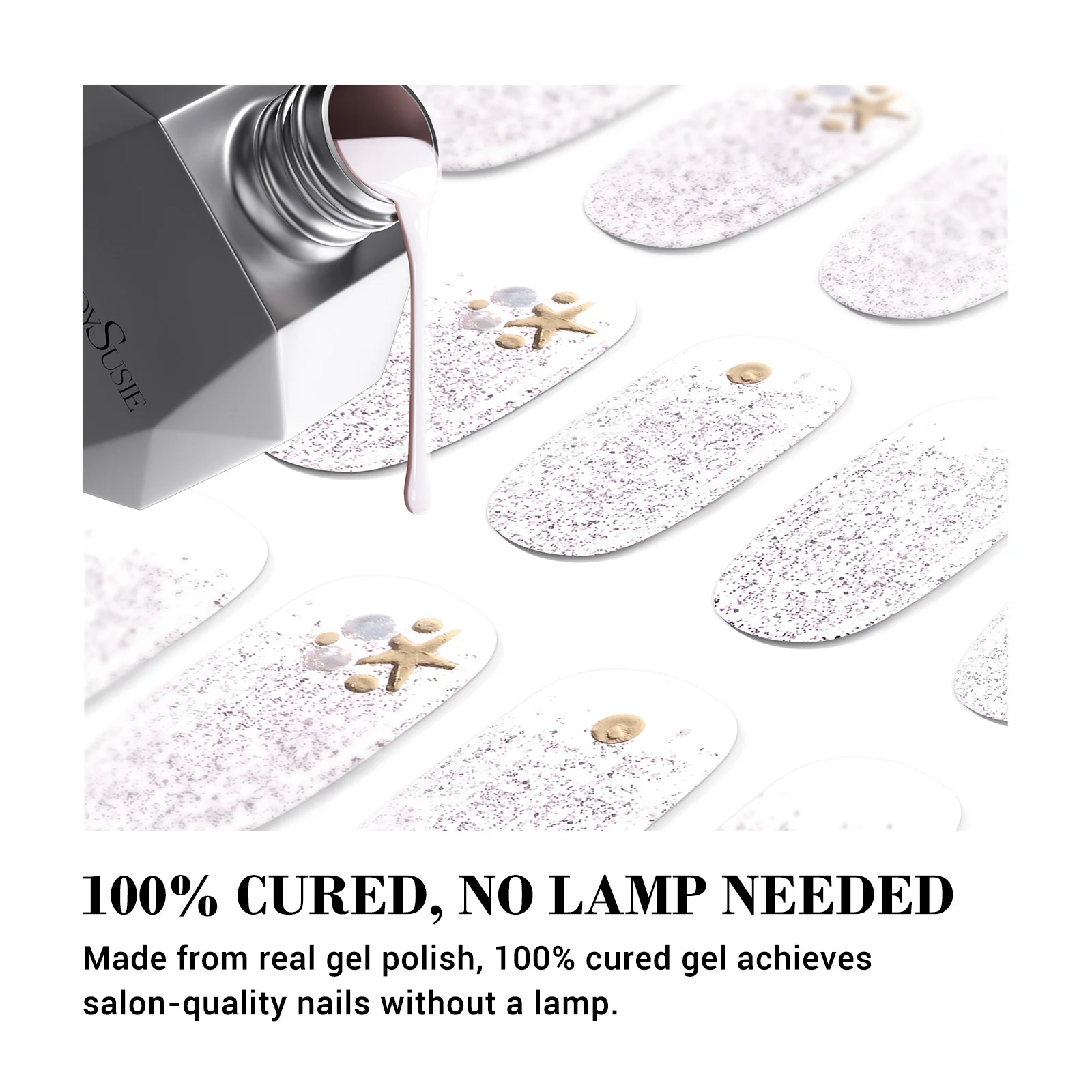 Qcoat Fully Cured Gel Nail Strips - Pink Glitter Starfish(US ONLY) - Image 2