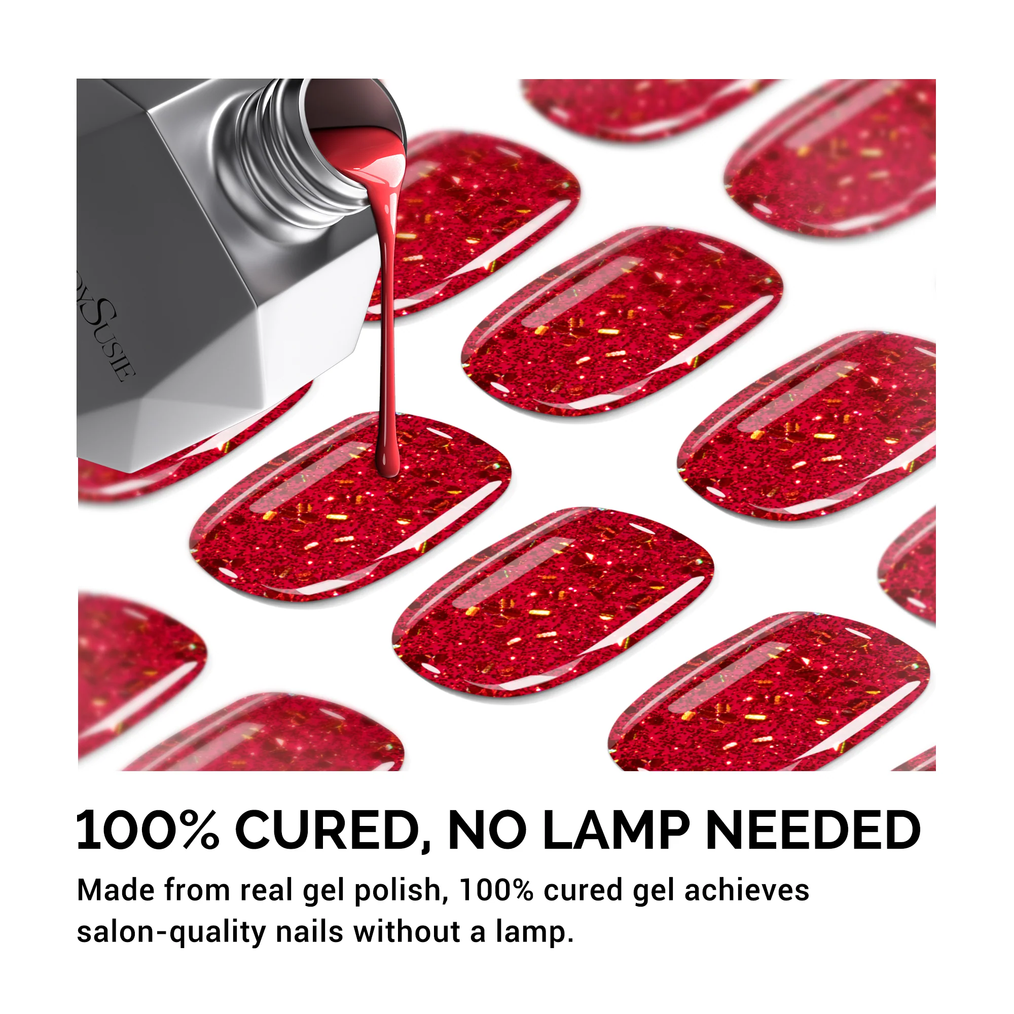 Qcoat Pedicure Fully Cured Gel Nail Strips-Red Glitter(US ONLY) - Image 2
