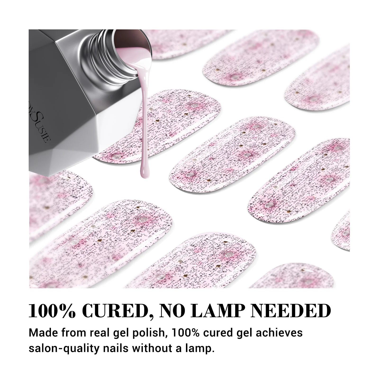 Qcoat Fully Cured Gel Nail Strips - Sliver Glitter Gems(US ONLY) - Image 2