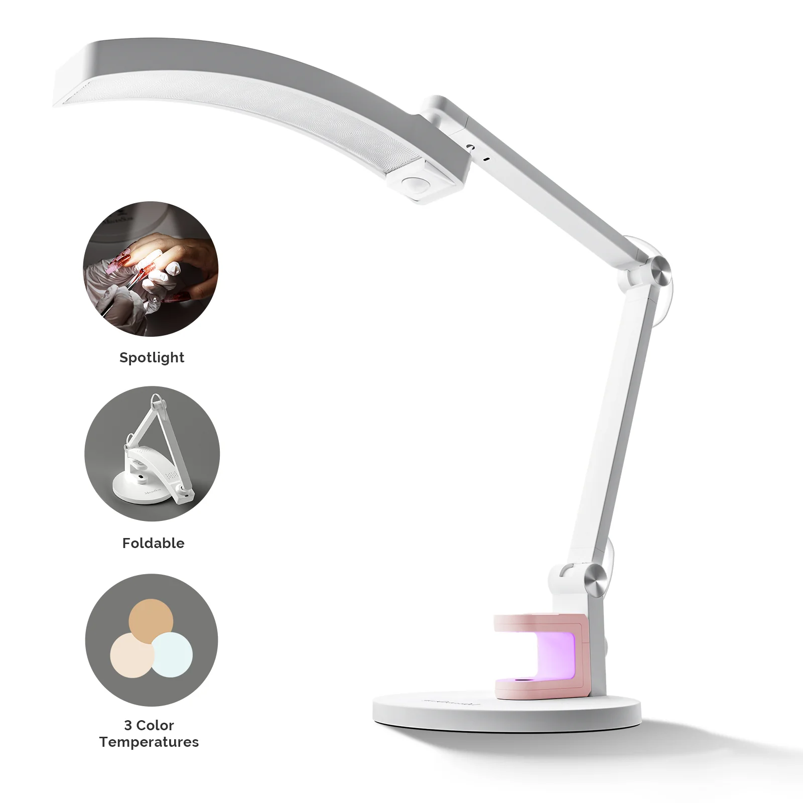 S-Pro29G Nail-Focused 3-Mode Manicure Table Lamp with Pink Mini Nail Lamp