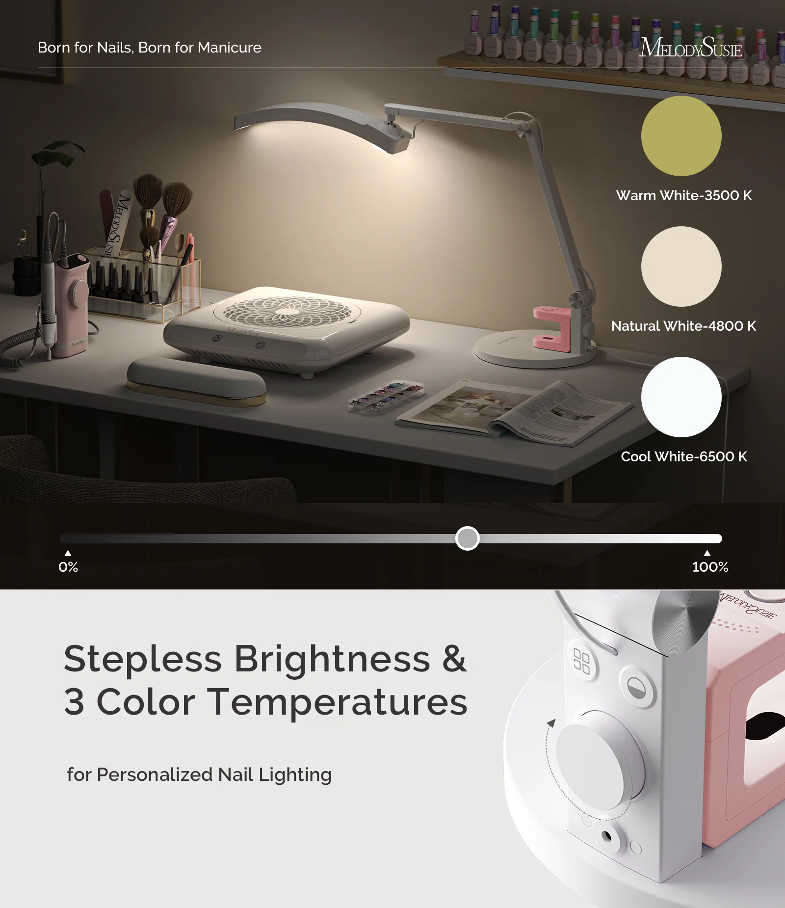 S-Pro29G Nail-Focused 3-Mode Manicure Table Lamp with Pink Mini Nail Lamp - Image 7