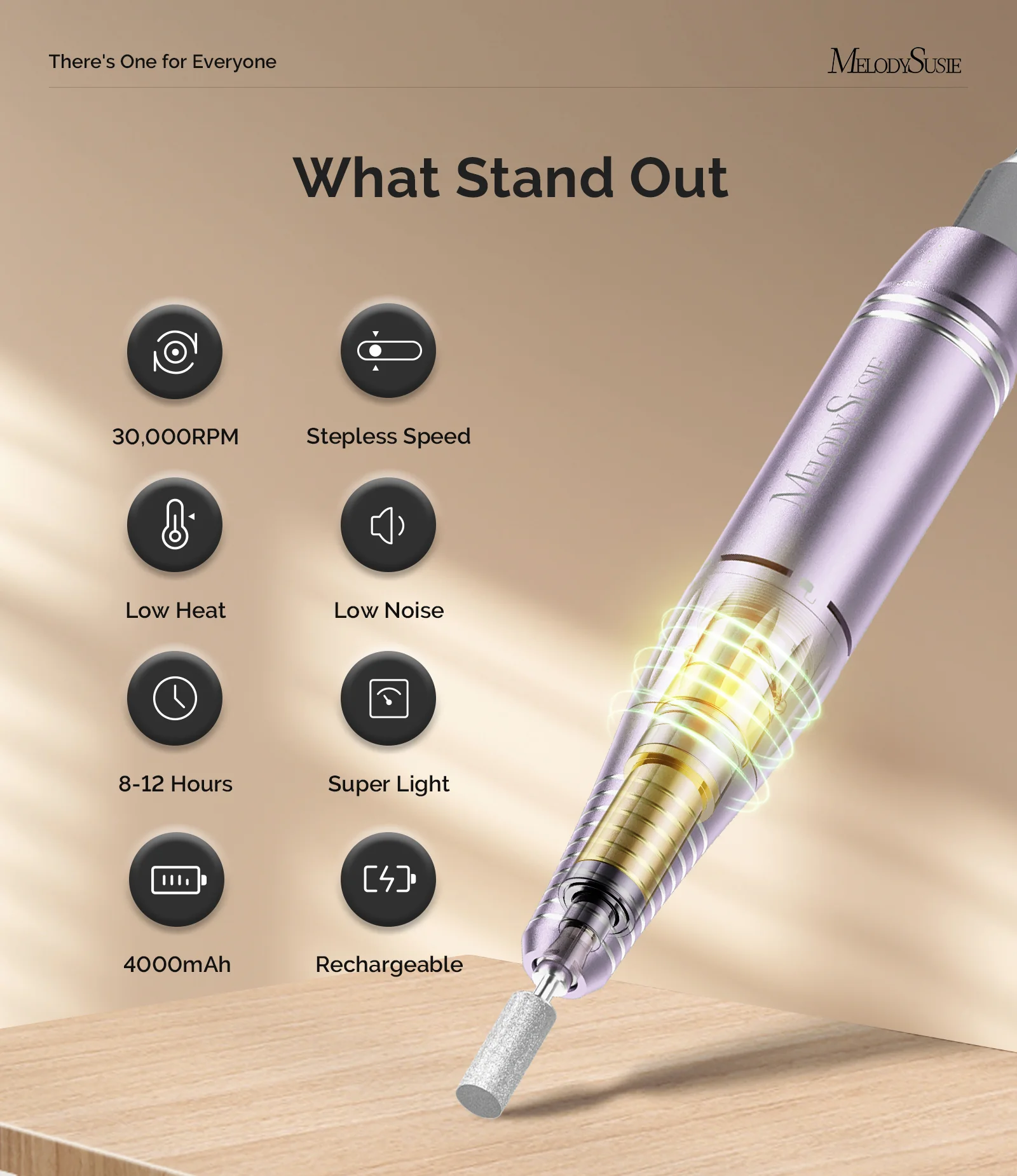 SC300F Clip-On Rechargeable Nail Drill 30,000RPM - Purple - Image 2