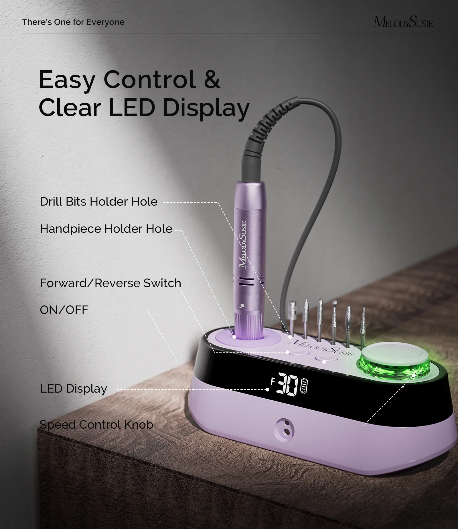 SC320A Desktop Multifunctional Rechargeable Nail Drill 30,000RPM - Purple - Image 5