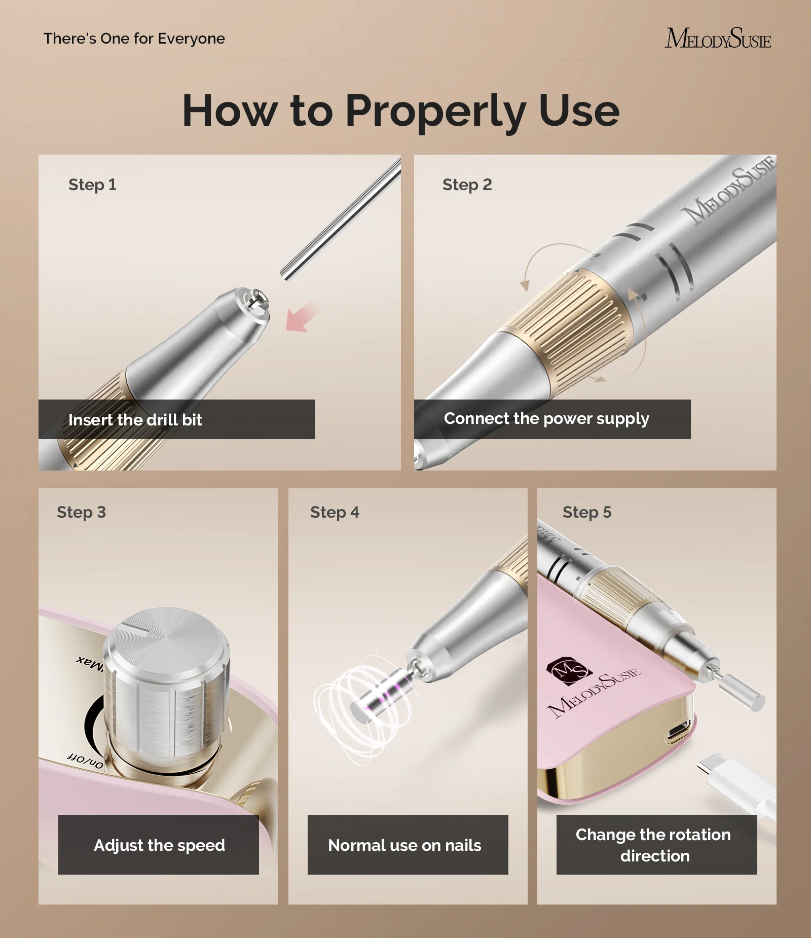 SC320F Clip-On Rechargeable Nail Drill 30,000RPM - Pink Gold - Image 4