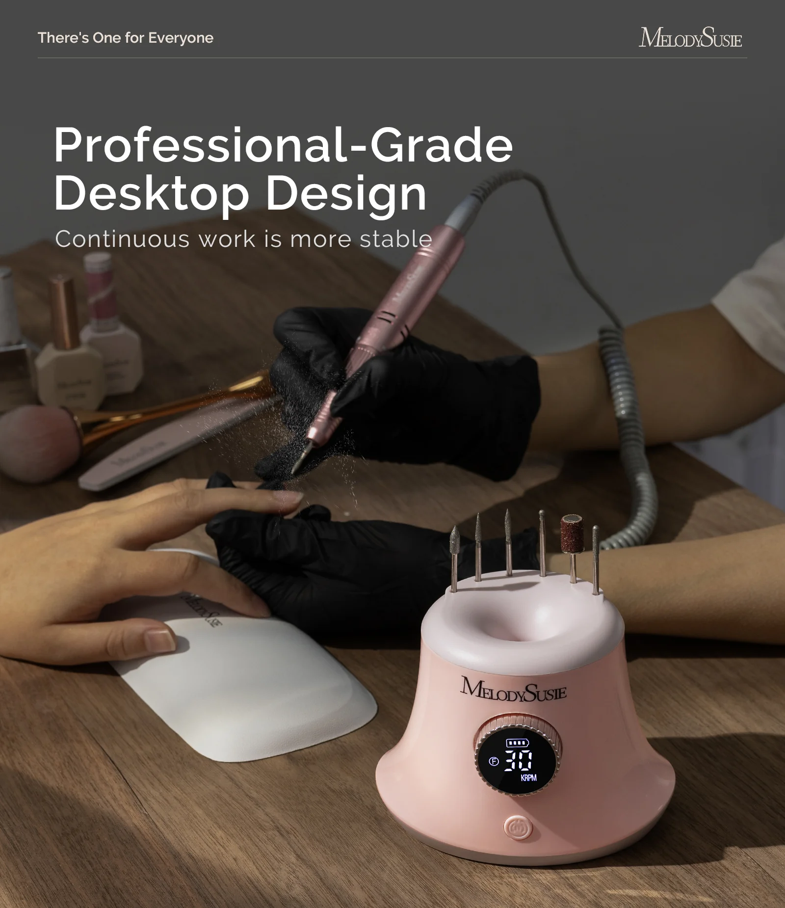 SC320G Desktop Multifunctional Rechargeable Nail Drill 30,000RPM - Pink - Image 2