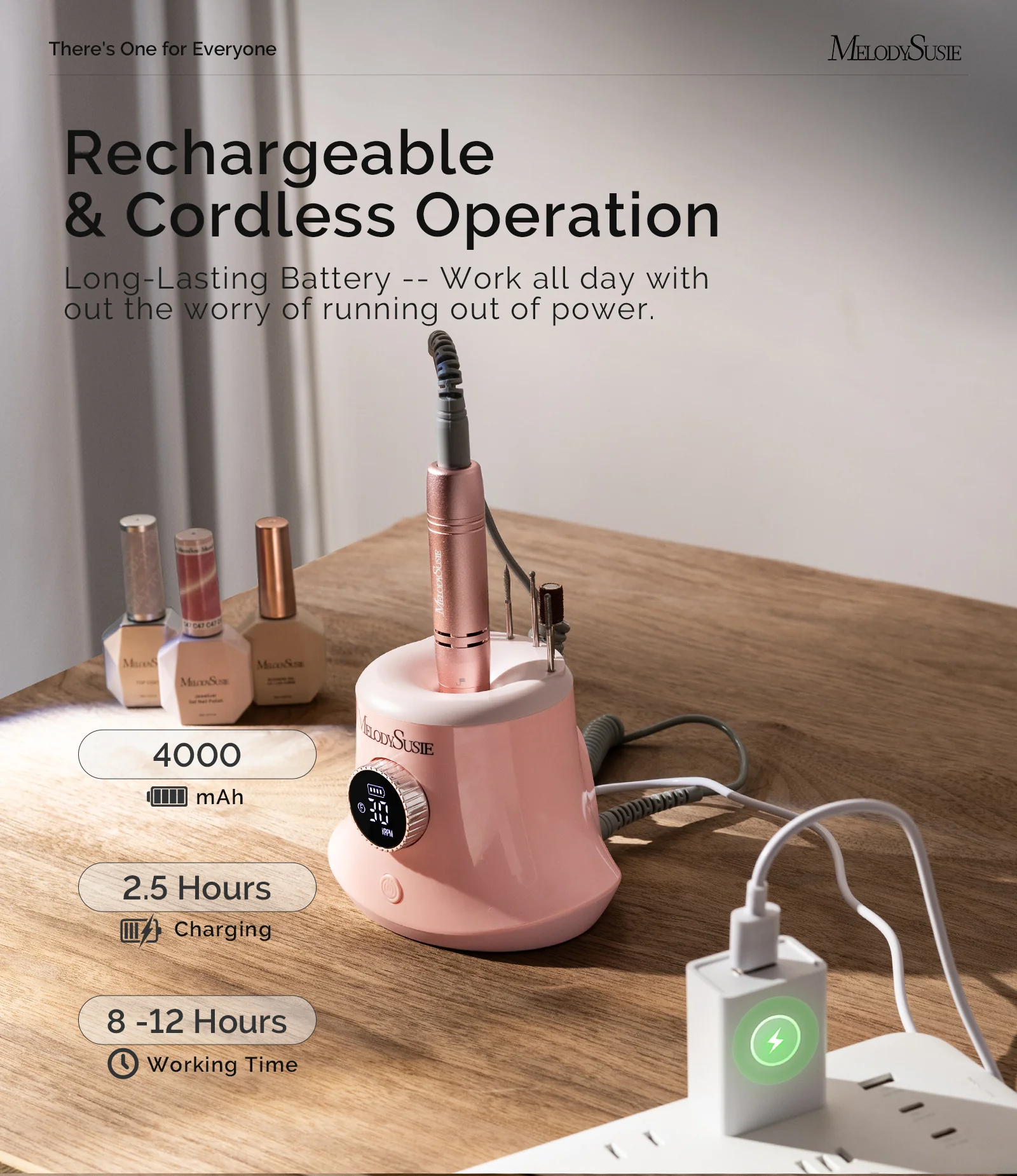SC320G Desktop Multifunctional Rechargeable Nail Drill 30,000RPM - Pink - Image 5