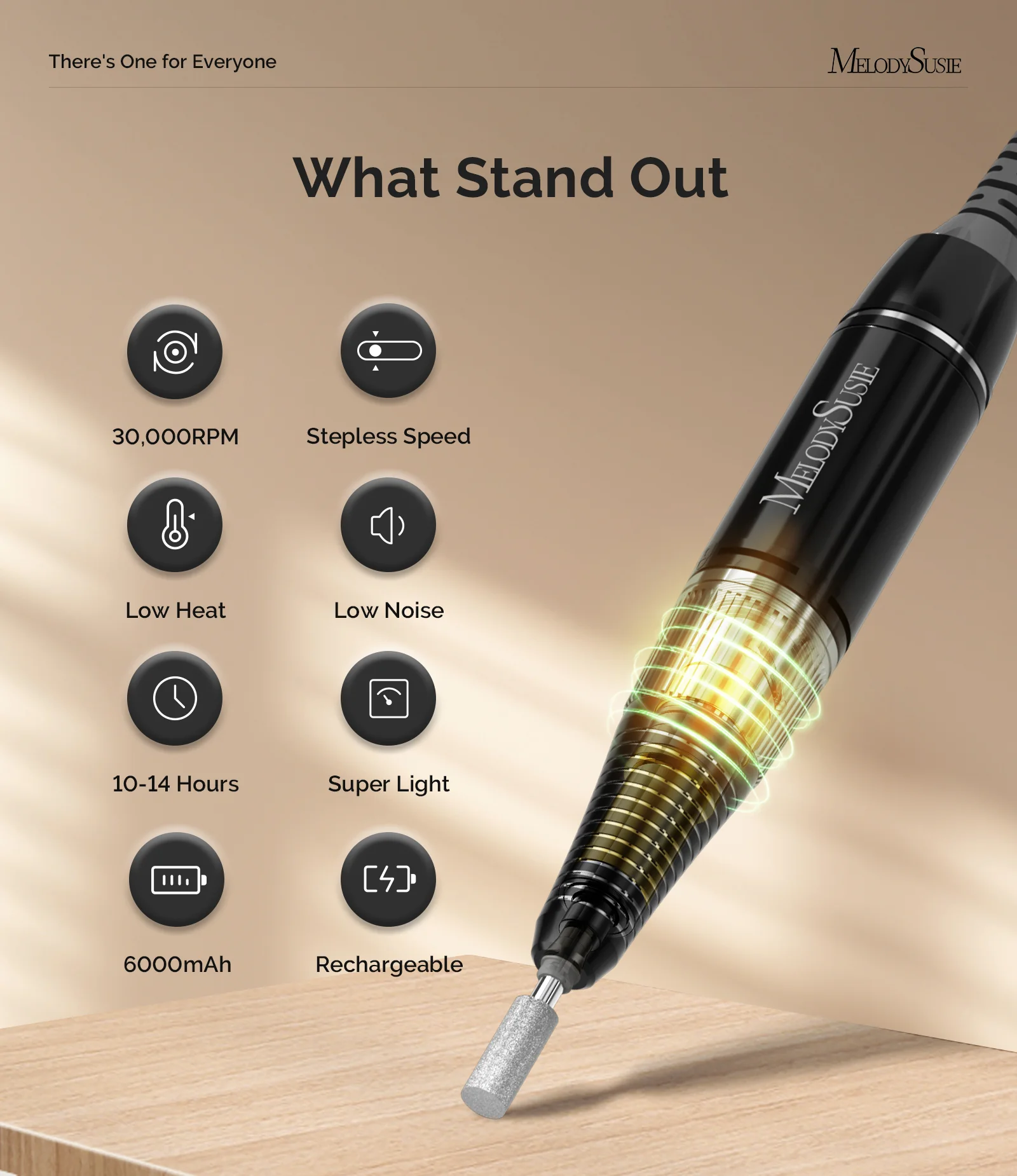 Selene(SC320D) Rechargeable Nail Drill 30,000 RPM (Black) - Image 3