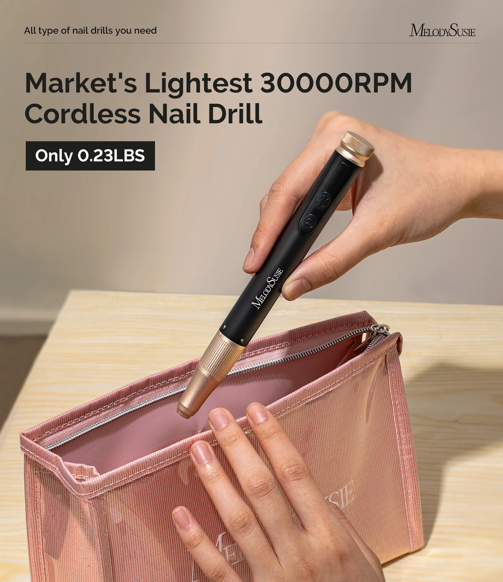 SM180F Pen-Shaped Rechargeable Nail Drill 30,000RPM - Black - Image 5