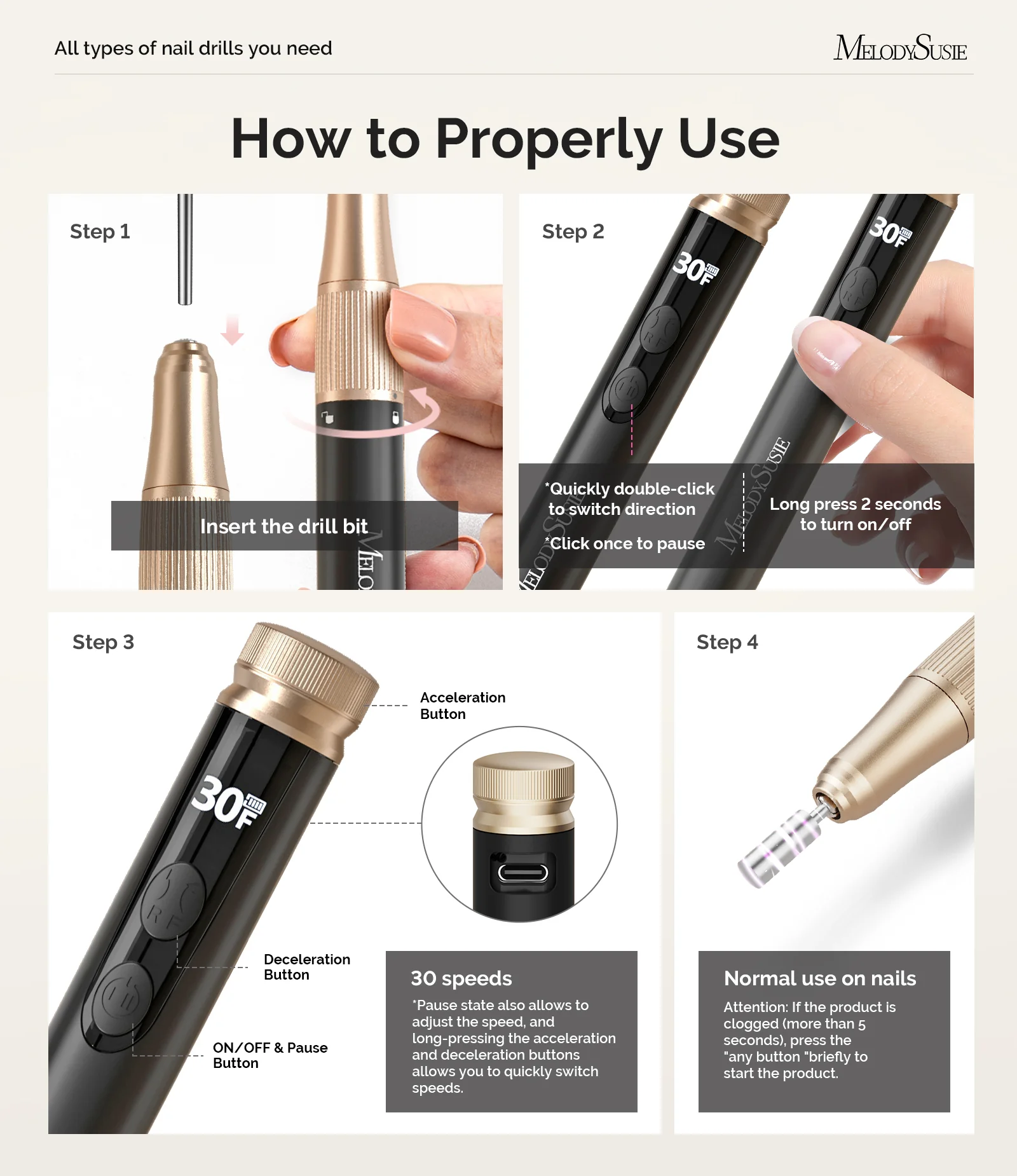 SM180F Pen-Shaped Rechargeable Nail Drill 30,000RPM - Black - Image 8
