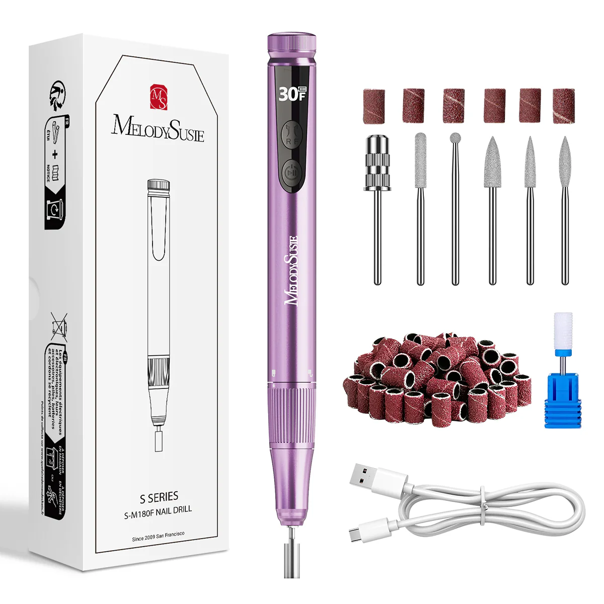 SM180F Pen-Shaped Rechargeable Nail Drill 30,000RPM - Rose Gold - Image 2