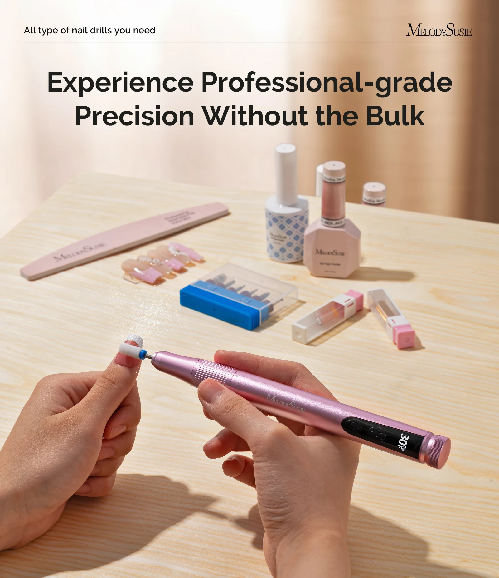 SM180F Pen-Shaped Rechargeable Nail Drill 30,000RPM - Rose Gold - Image 6