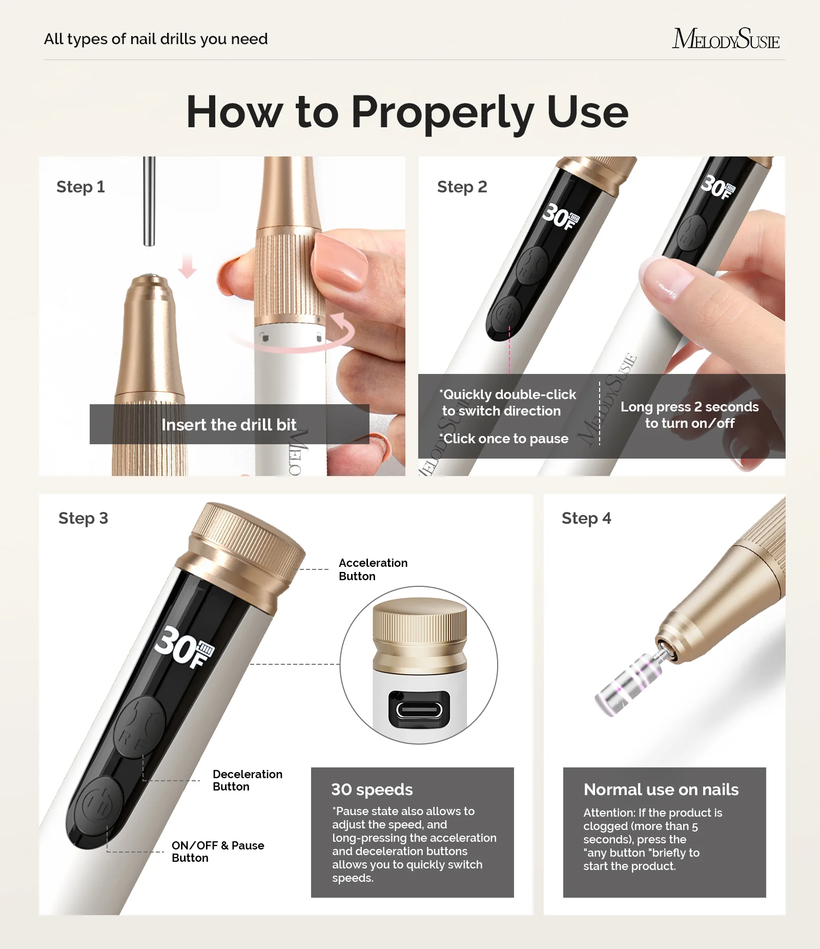 SM180F Pen-Shaped Rechargeable Nail Drill 30,000RPM - White - Image 6