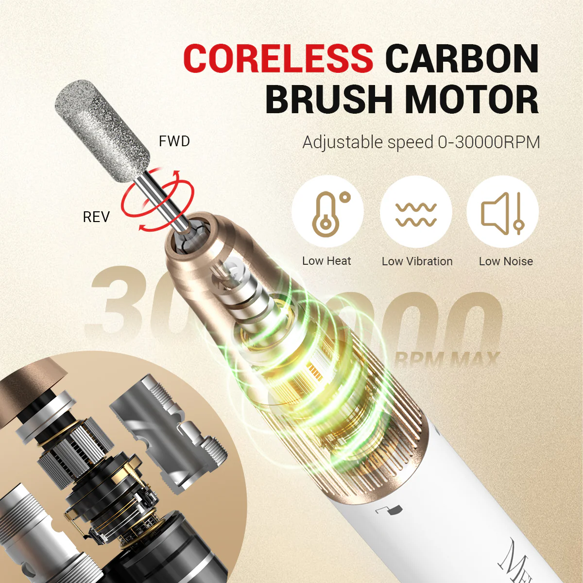 SM180F Portable & Stepless Speed Rechargeable Nail Drill 30000RPM - Image 3