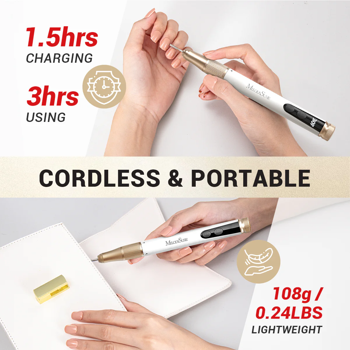 SM180F Portable & Stepless Speed Rechargeable Nail Drill 30000RPM - Image 7