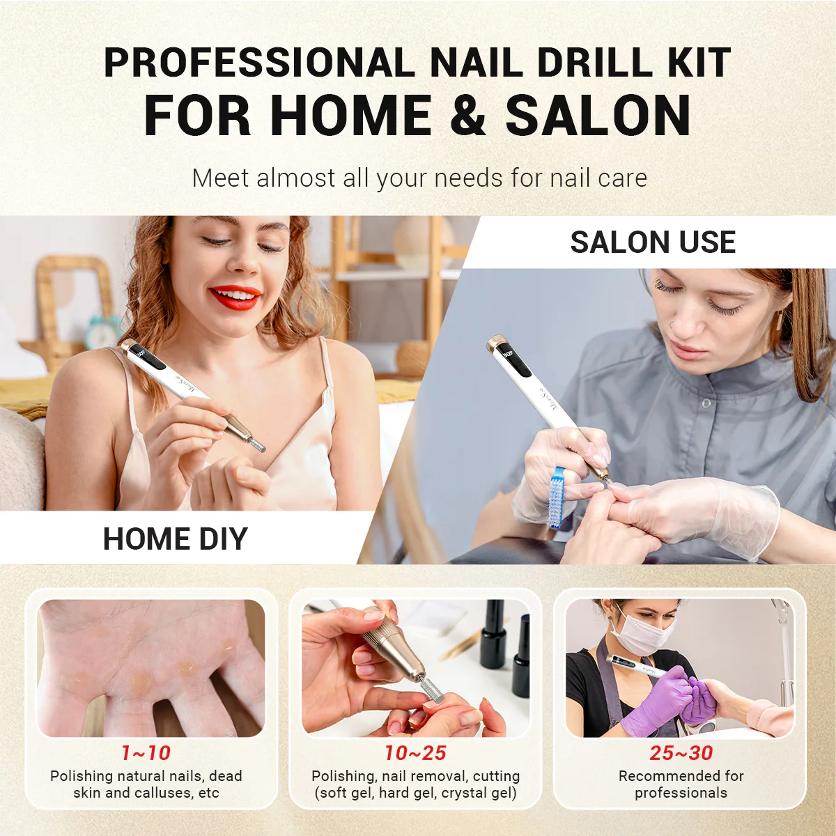 SM180F Portable & Stepless Speed Rechargeable Nail Drill 30000RPM - Image 8