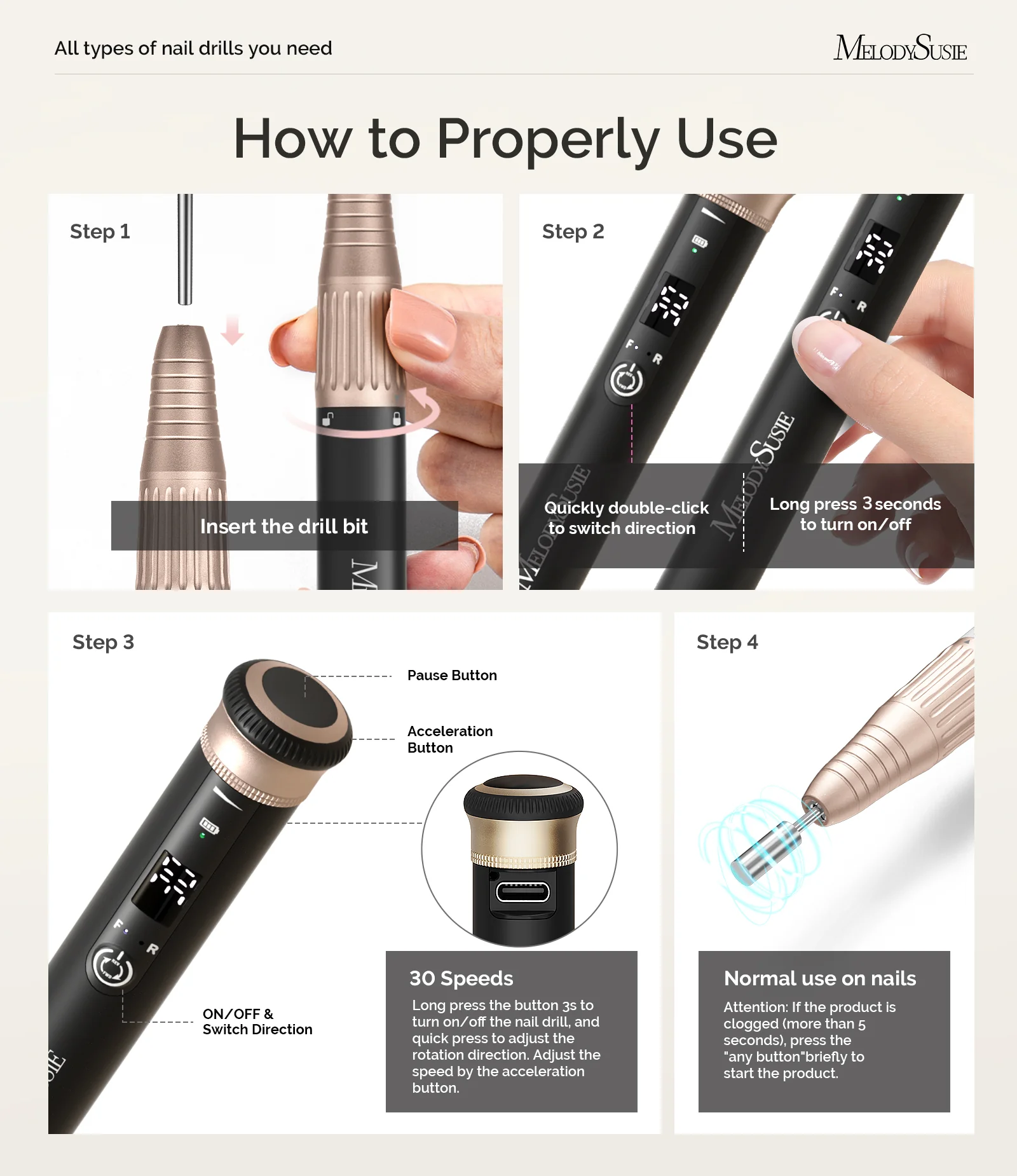 SM220G Pen-Shaped Rechargeable Nail Drill 30,000RPM - Black - Image 7