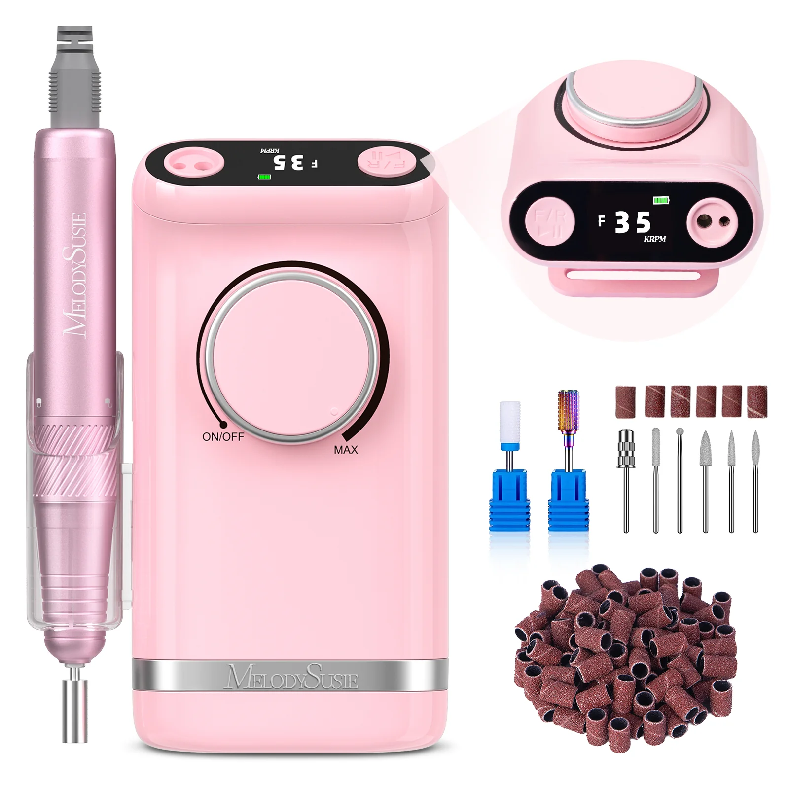 SM320G Clip-On Advanced Rechargeable 2-in-1 Nail Drill with Tilted Display Design 35,000RPM