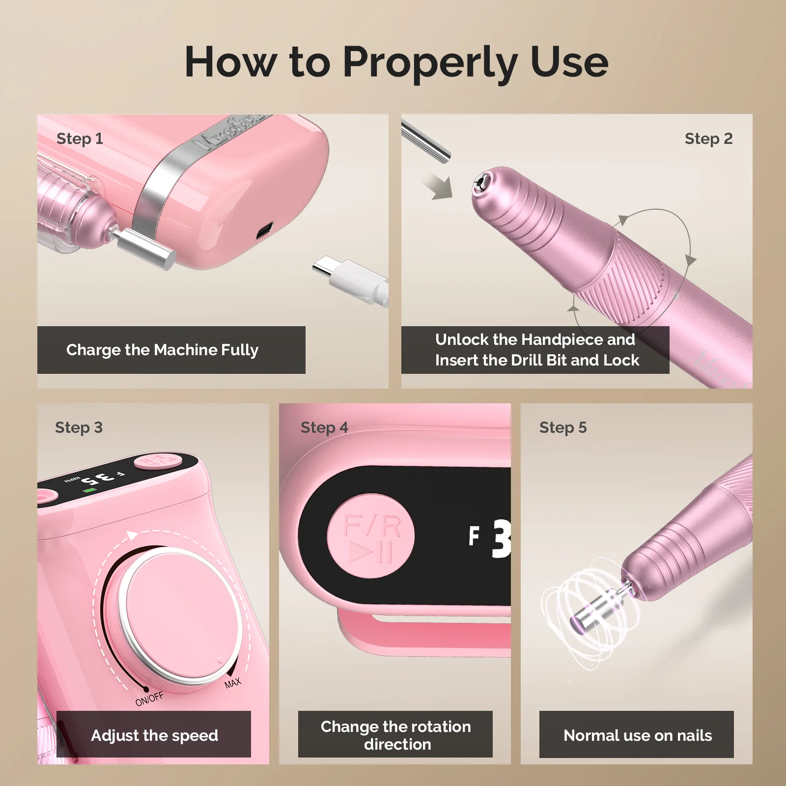 SM320G Clip-On Advanced Rechargeable 2-in-1 Nail Drill with Tilted Display Design 35,000RPM - Image 5