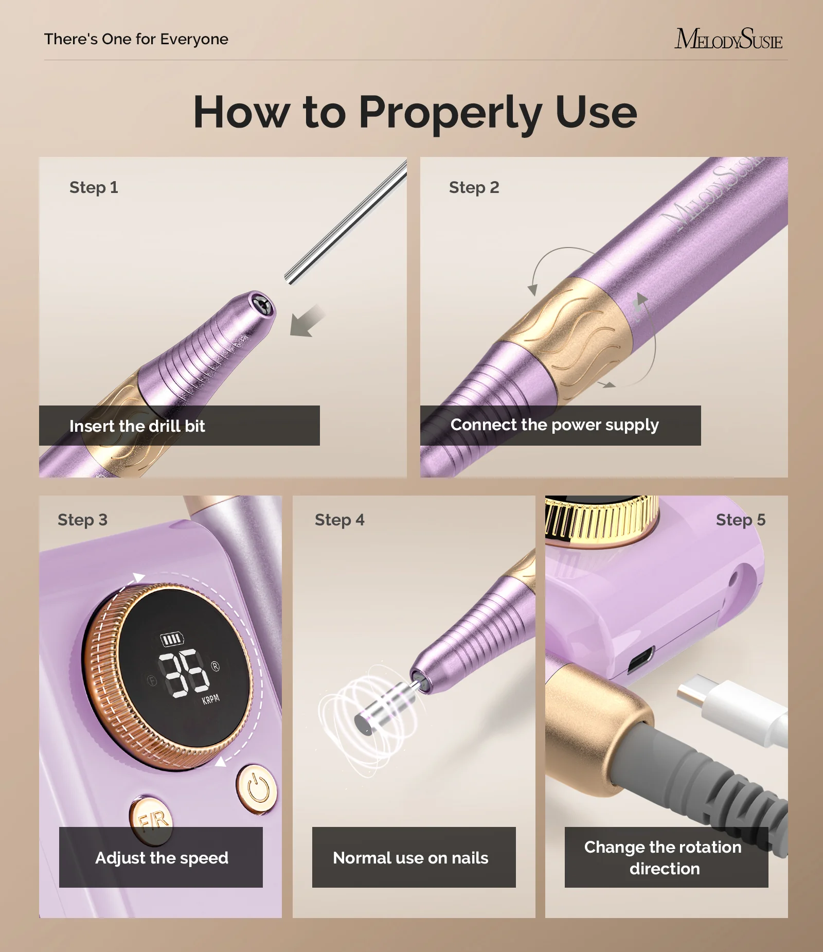 SM330G Clip-On Advanced Rechargeable 2-in-1 Nail Drill with Built-In Stand 35,000RPM - Purple - Image 4
