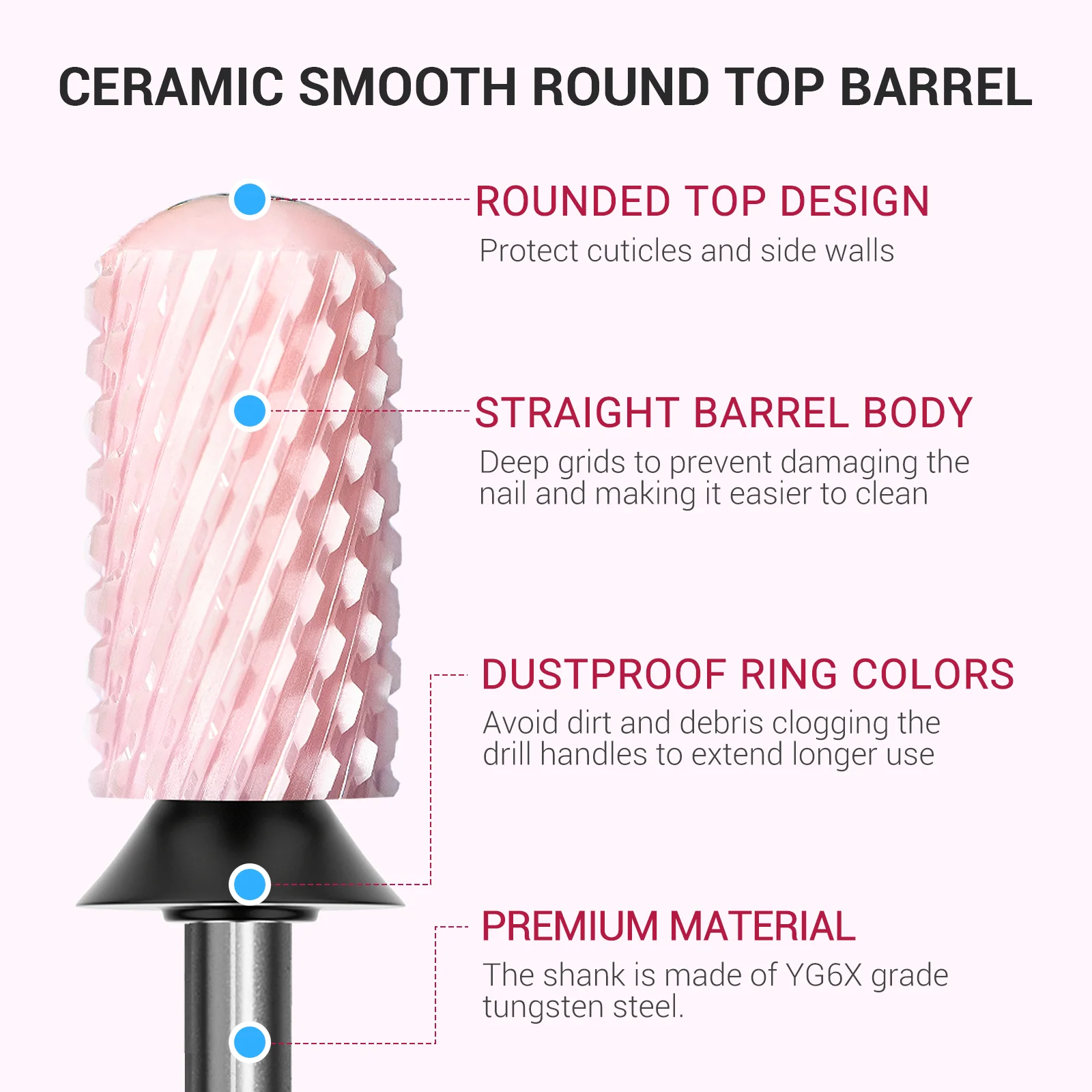 Smooth Round Top Large Barrel Ceramic Nail Drill Bit - Image 3