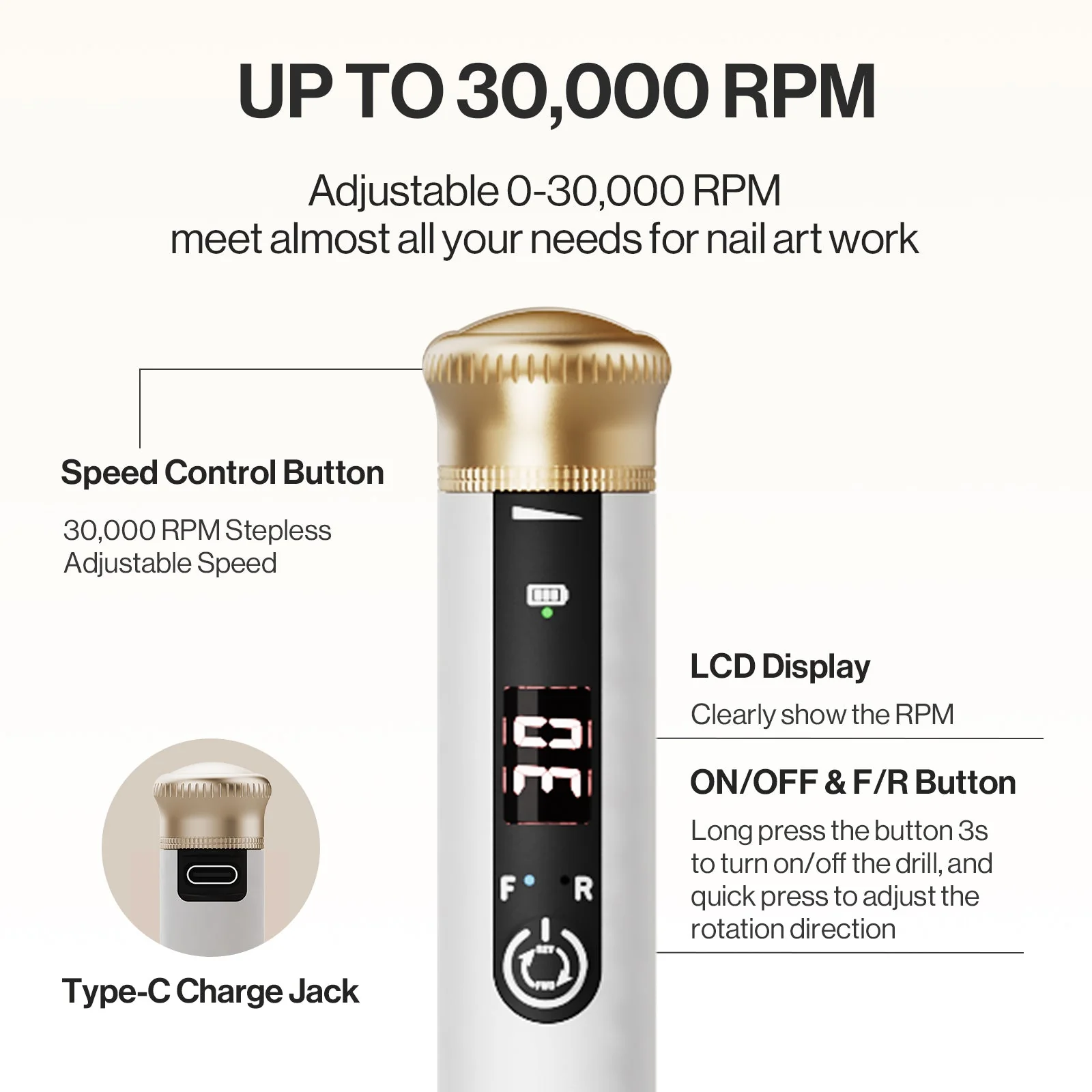 SP1(SM220E) Pen-Shaped Rechargeable Nail Drill 30,000RPM - Beginner Set - Image 5