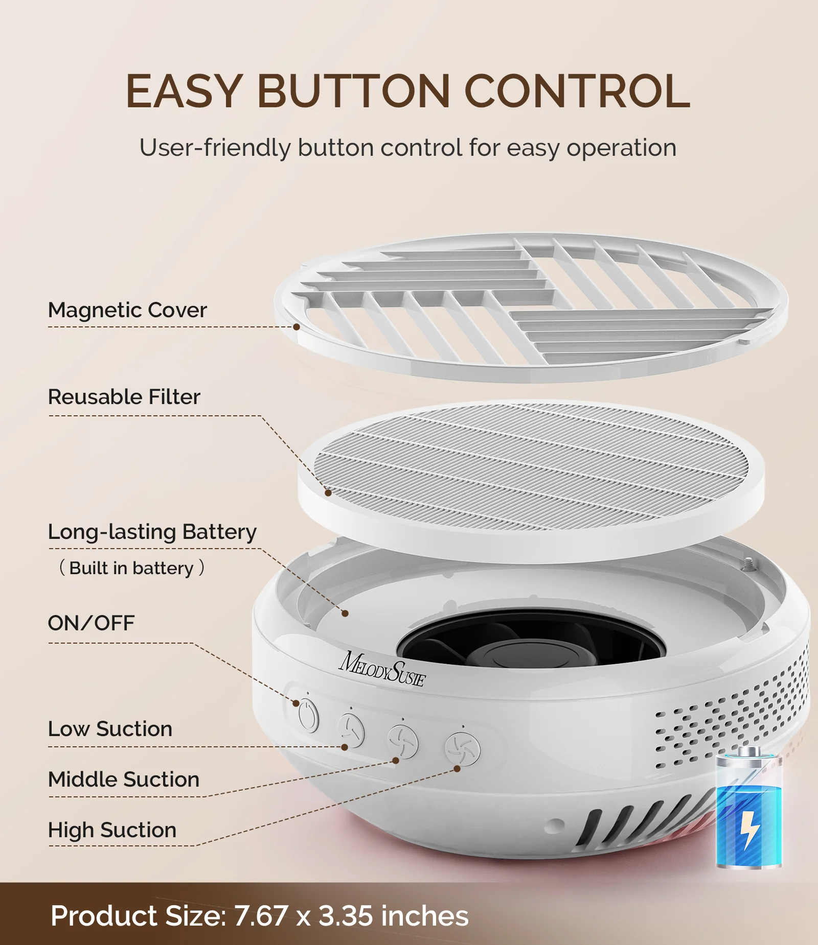 SProR Cordless & Rechargeable Nail Dust Collector - White - Image 5