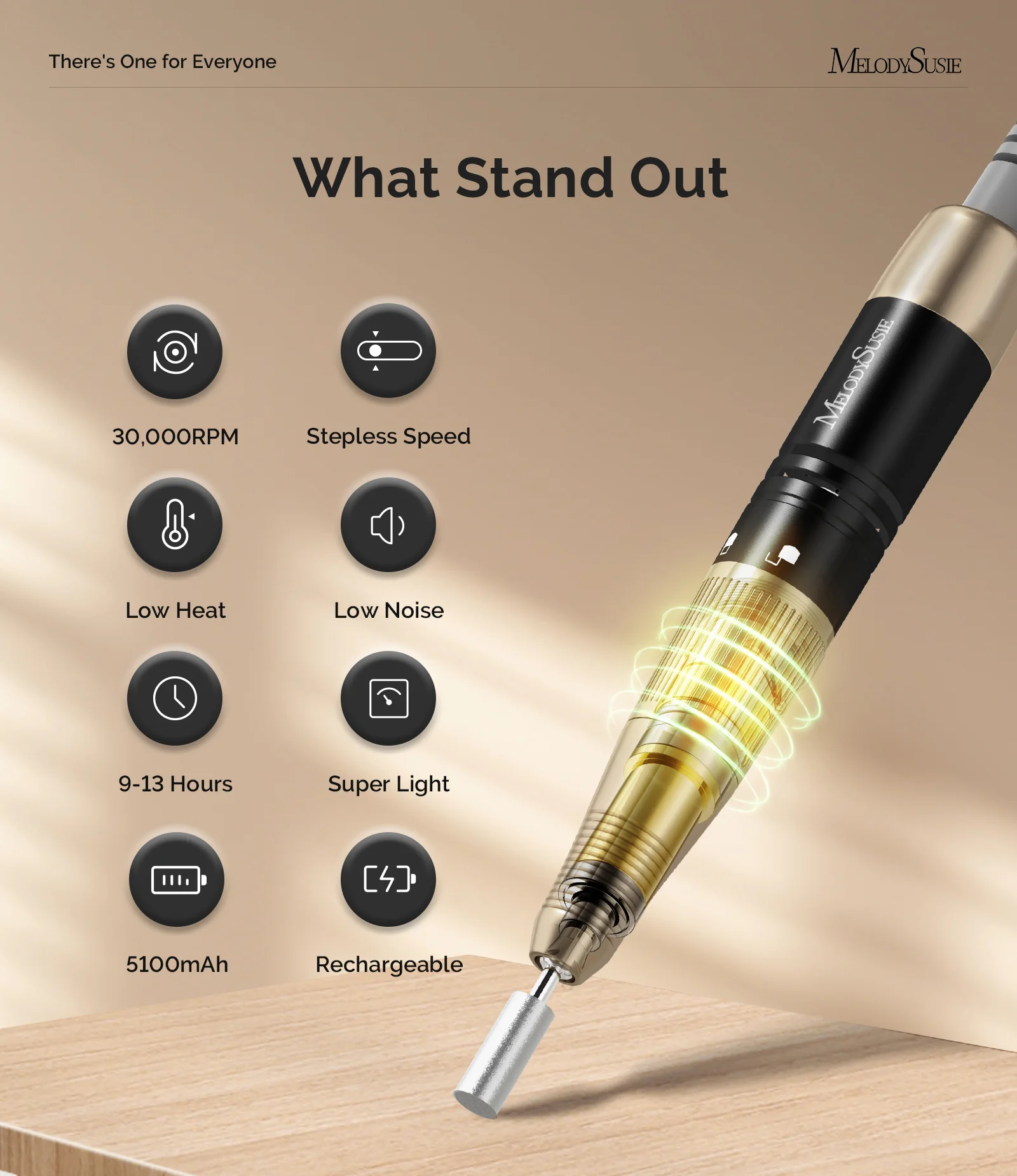 Jade(SC320C) Clip-On Vintage-Style Rechargeable Nail Drill 30,000RPM - Black - Image 4