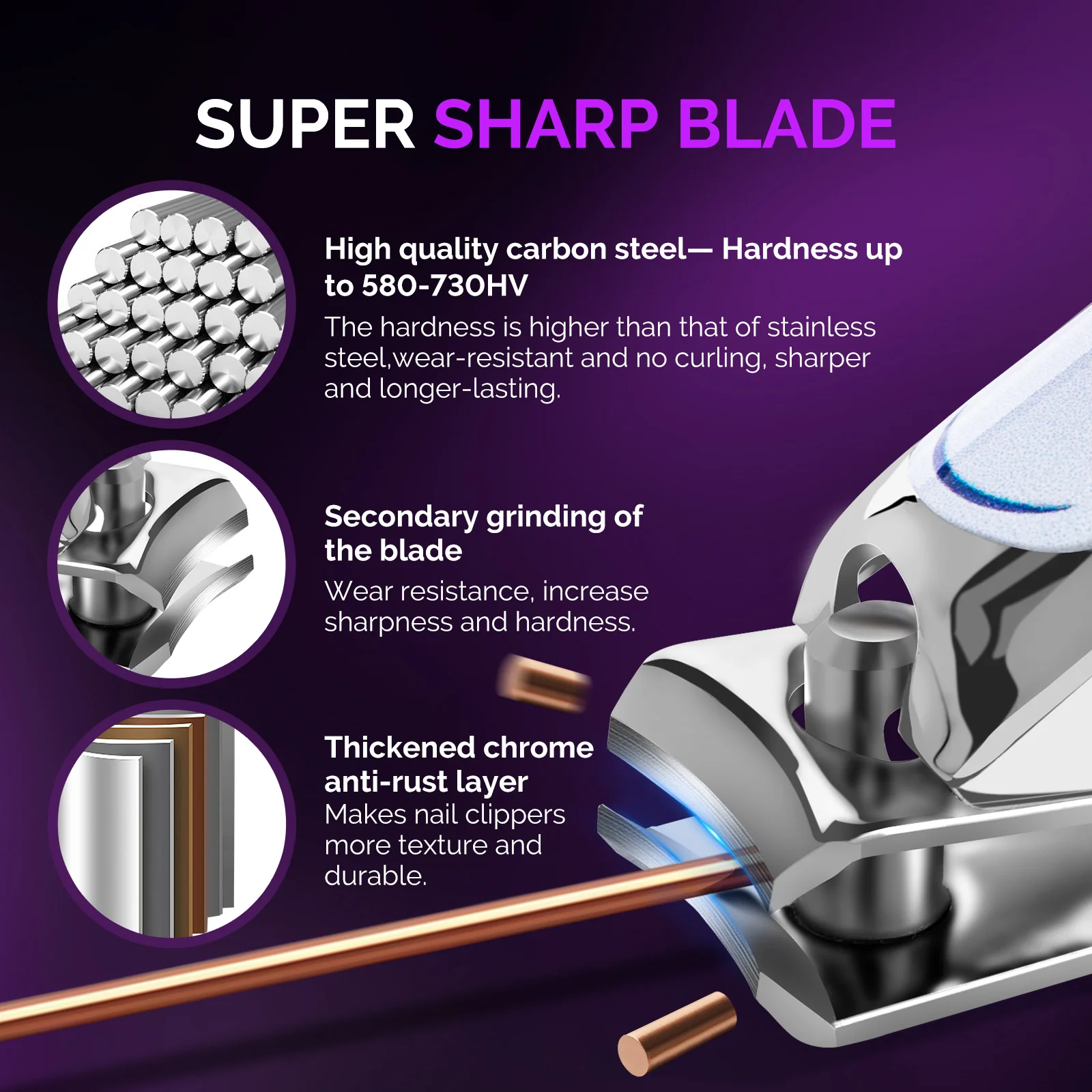 Stainless Steel Nail Clippers 2 in 1 Kit - Purple - Image 3