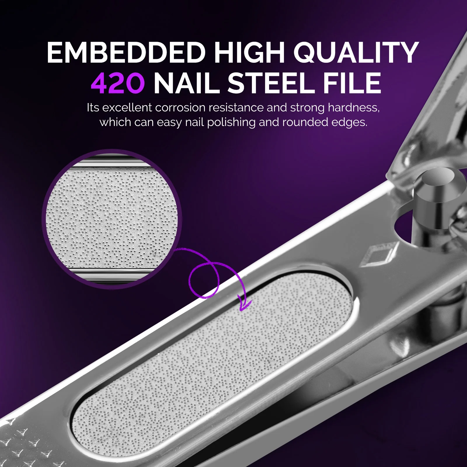 Stainless Steel Nail Clippers 2 in 1 Kit - Purple - Image 6