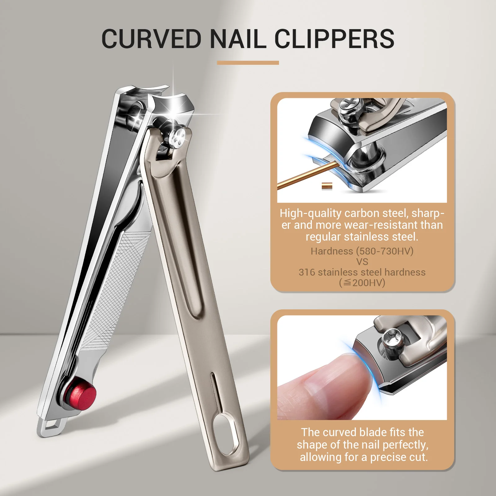Stainless Steel Nail Clippers 3 in 1 Kit - Champagne - Image 2
