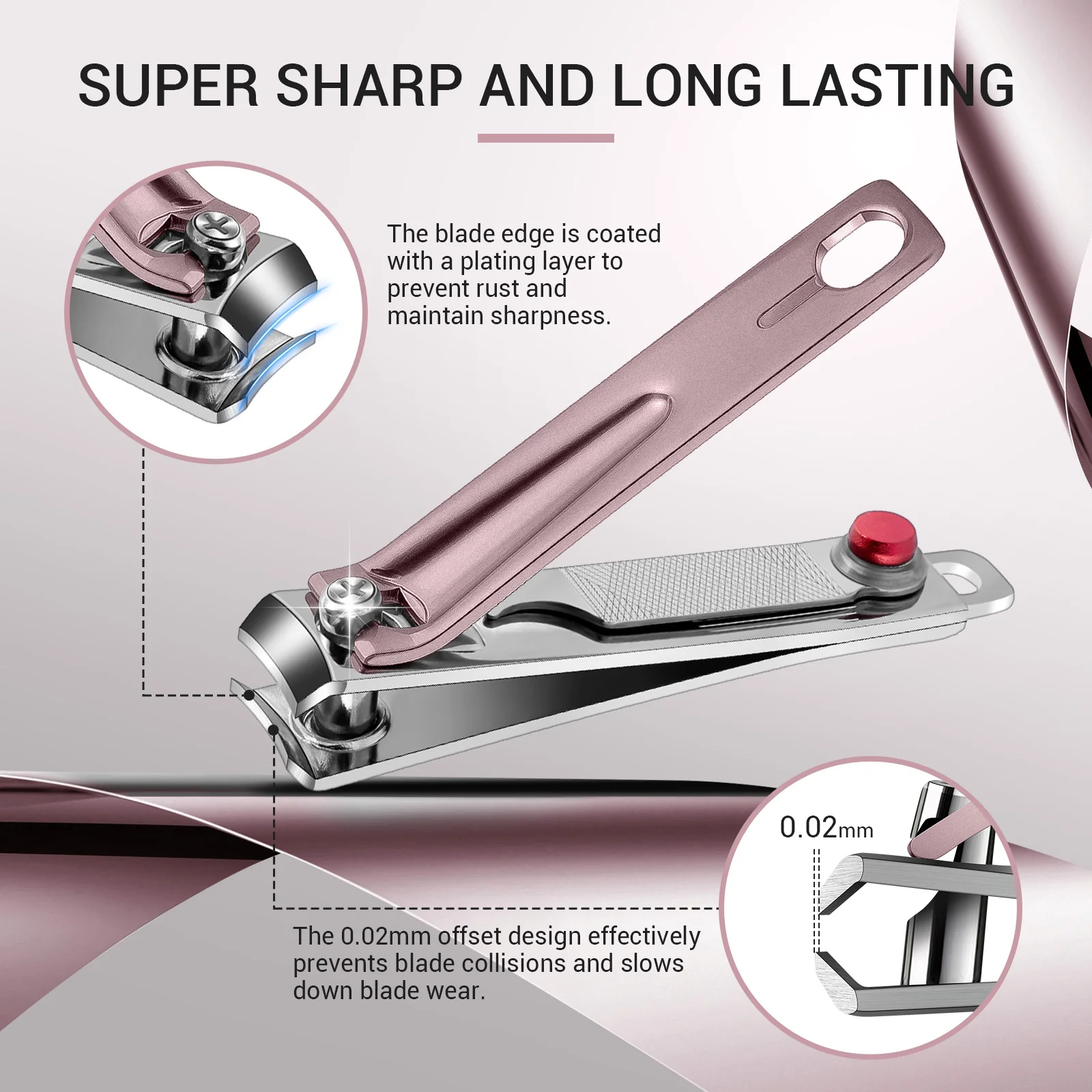 Stainless Steel Nail Clippers 3 in 1 Kit - Pink - Image 3