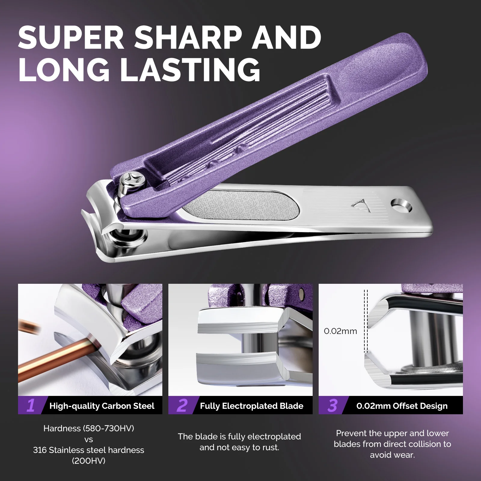 Stainless Steel Nail Clippers 4 in 1 Kit - Purple - Image 3