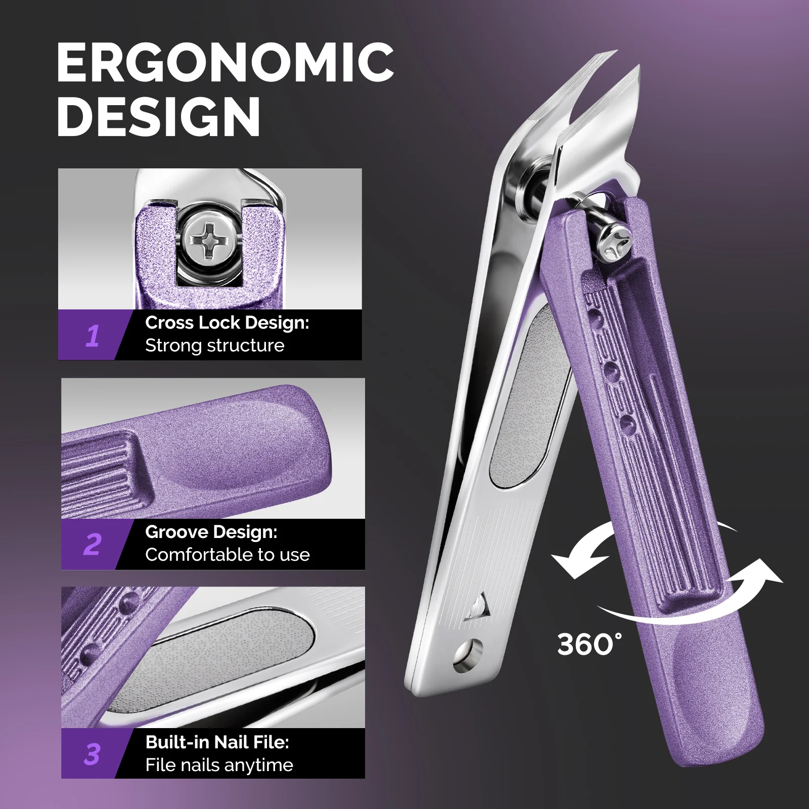 Stainless Steel Nail Clippers 4 in 1 Kit - Purple - Image 4