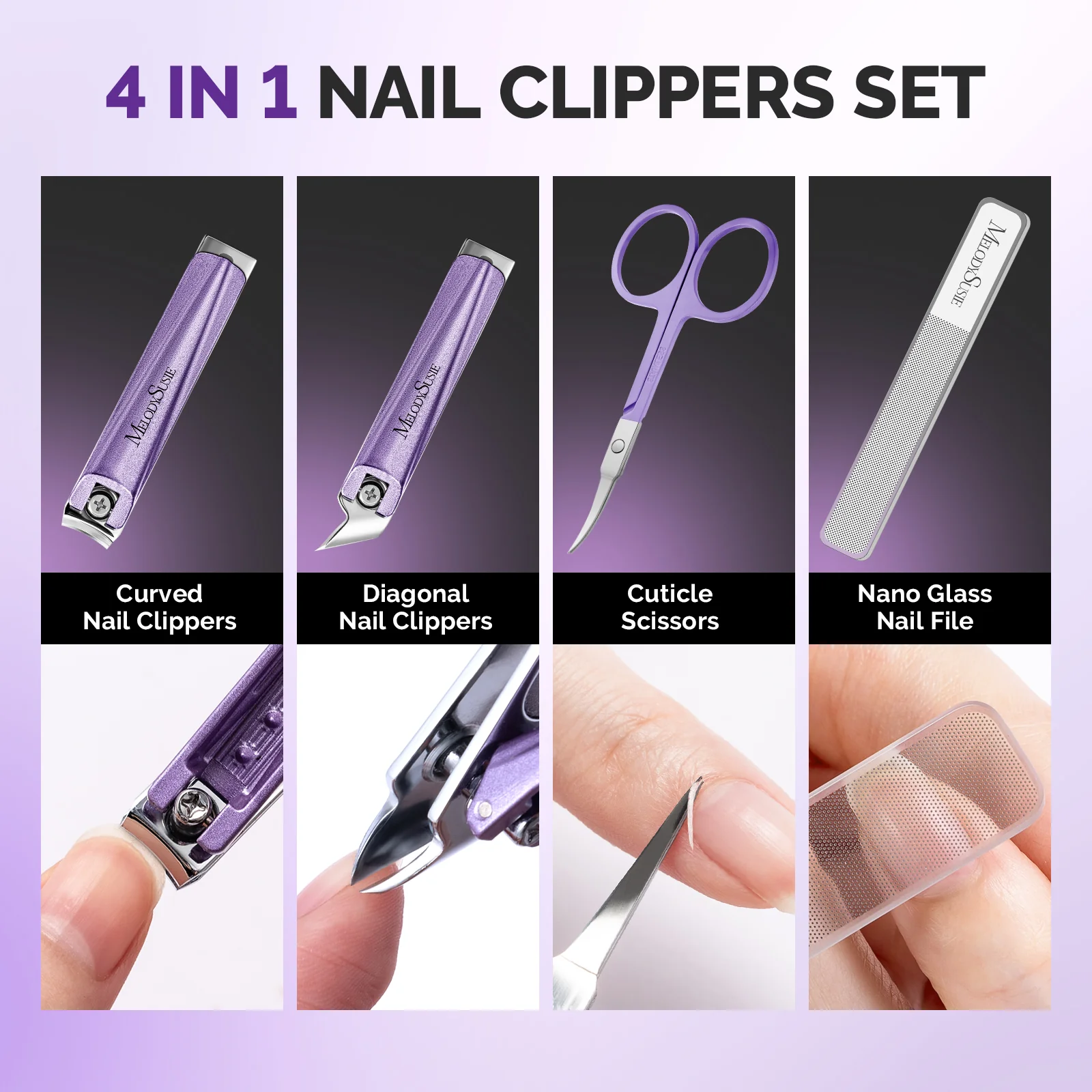 Stainless Steel Nail Clippers 4 in 1 Kit - Purple - Image 8