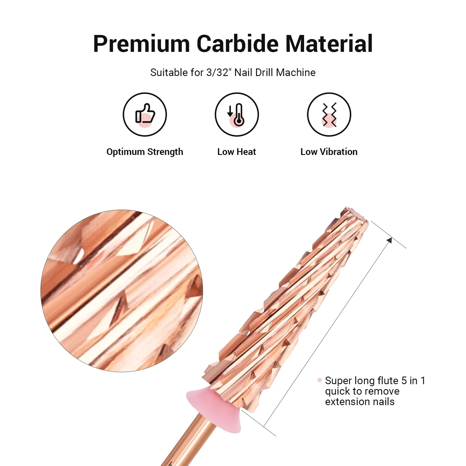 Super Long 5 in 1 Tungsten Carbide Nail Drill Bit (Rose-Gold) - Image 2