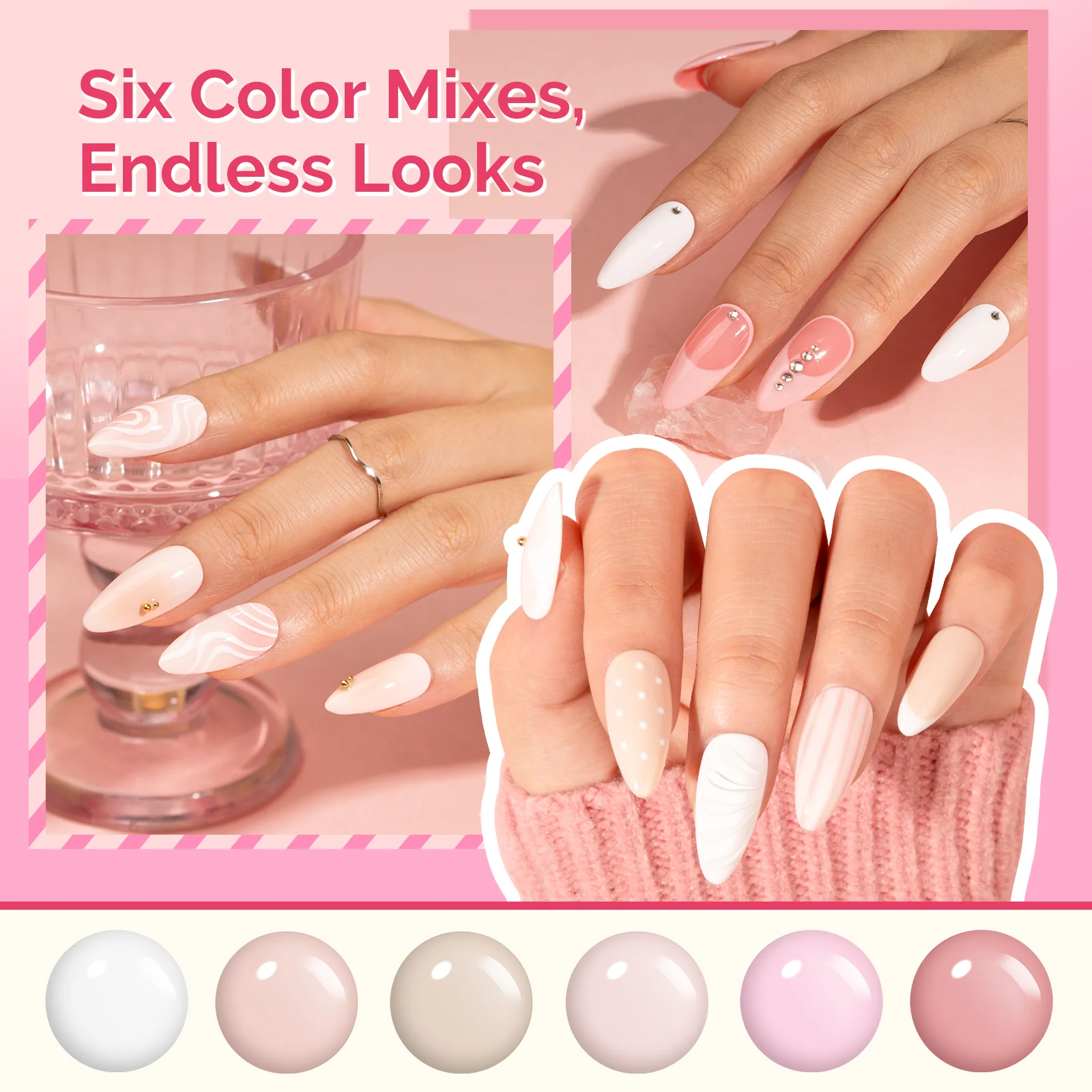 Plant-Based HEMA-Free & HPMA-Free & TPO-Free Gel Nail Polish Set - Pink Nude Set 16.5ml 6Pcs - Image 2