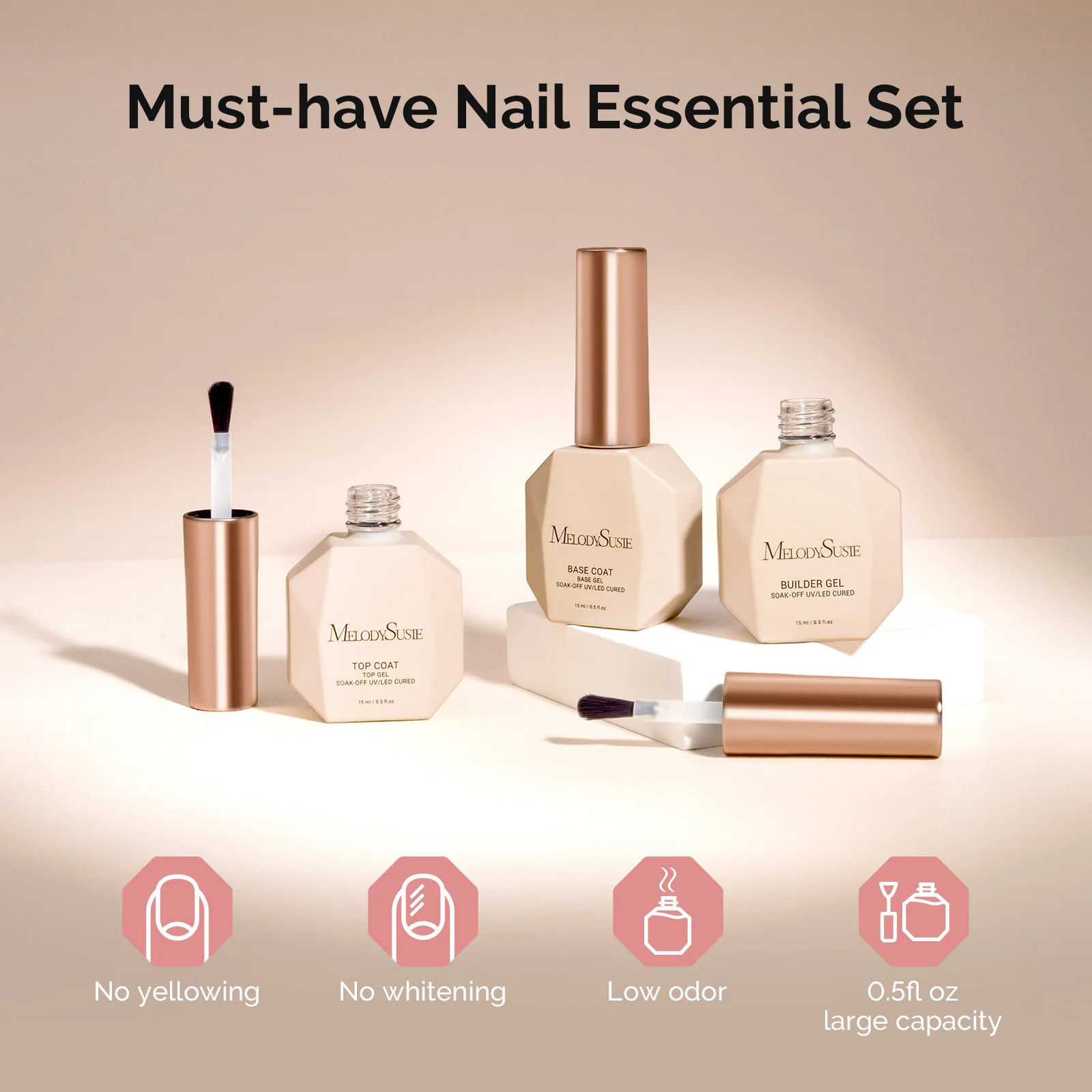 Top & Base Coat Gel Essentials Set - 3Pcs - Image 3