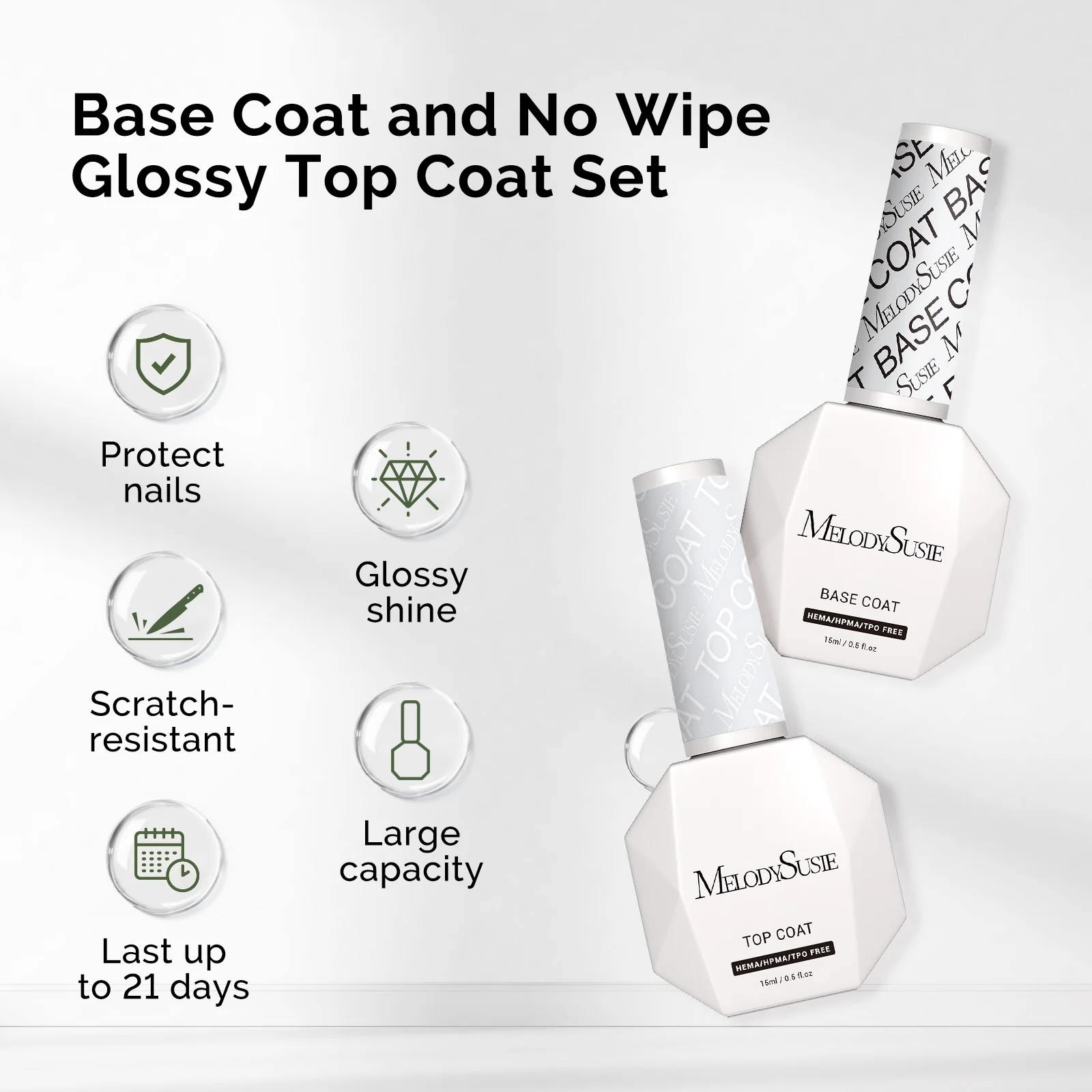 Top Coat & Base Coat - HEMA-Free & HPMA-Free & TPO-Free Gel Nail Polish 0.5 fl oz/15ml - Image 3
