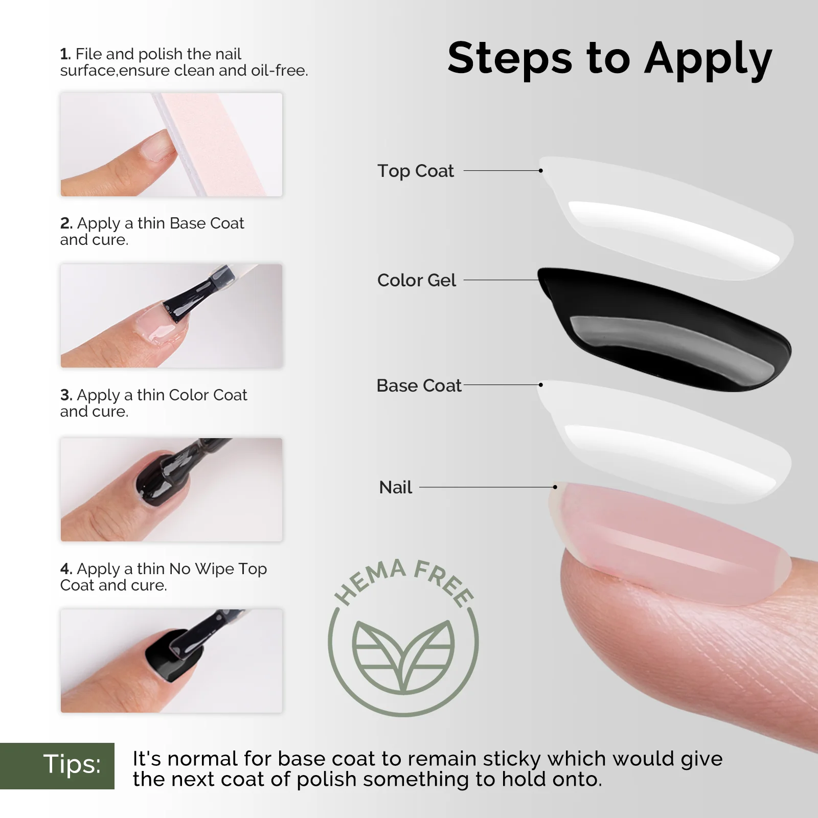 Top Coat & Base Coat - HEMA-Free & HPMA-Free & TPO-Free Gel Nail Polish 0.5 fl oz/15ml - Image 6