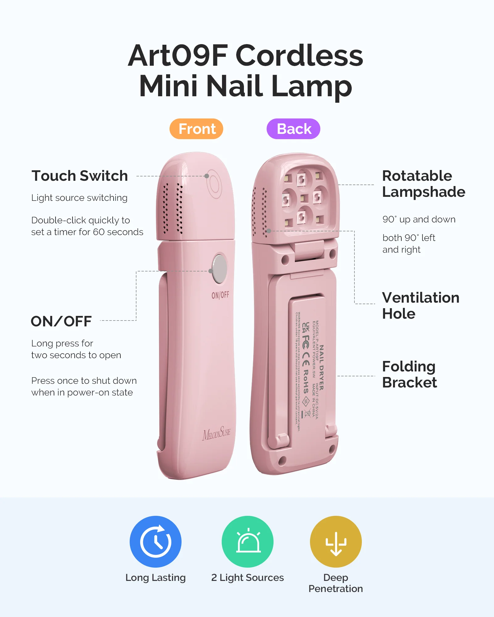 P-ART09F Foldable & Standable 2-in-1 Design LED/UV Nail Lamp - Pink - Image 3