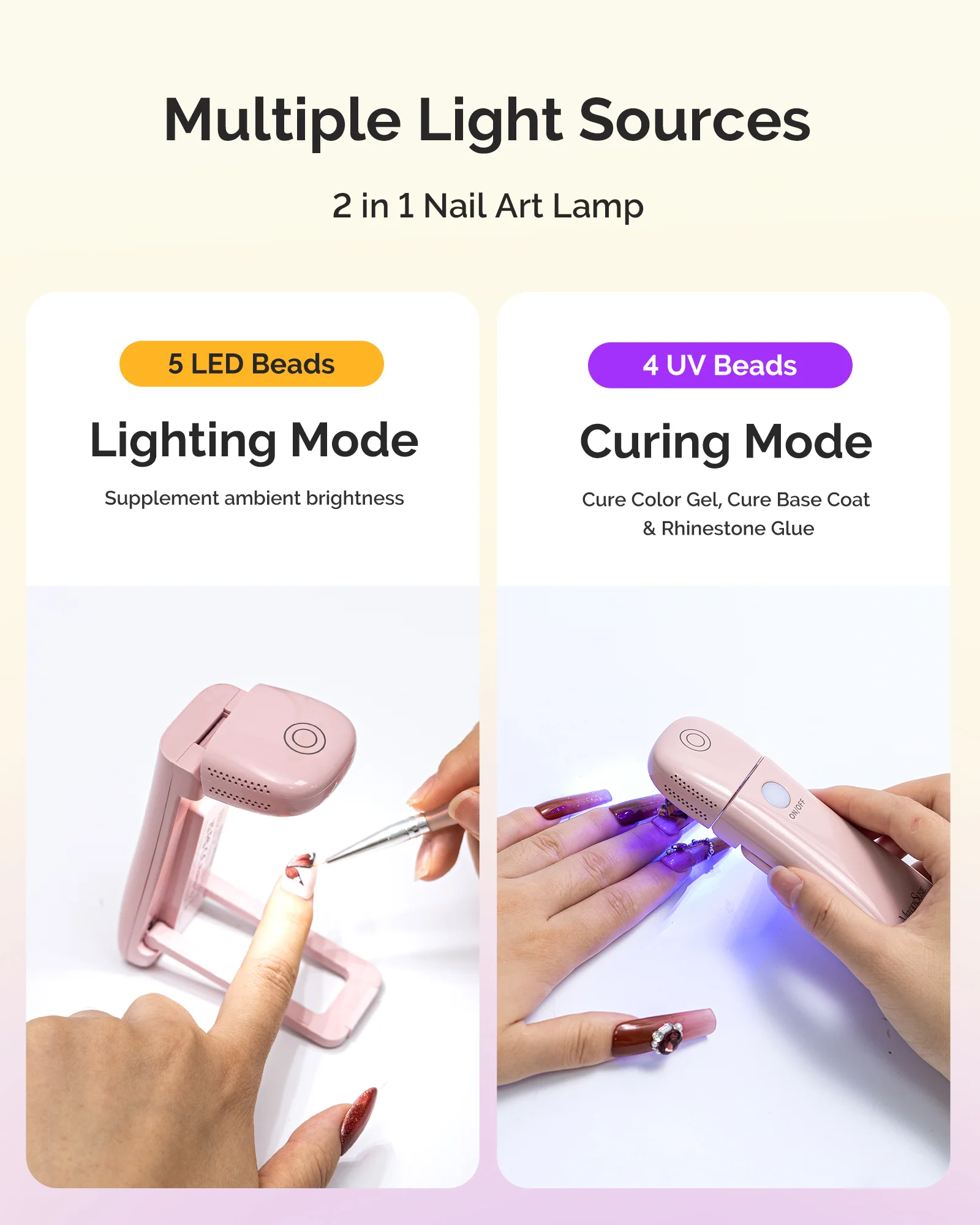 P-ART09F Foldable & Standable 2-in-1 Design LED/UV Nail Lamp - Pink - Image 4