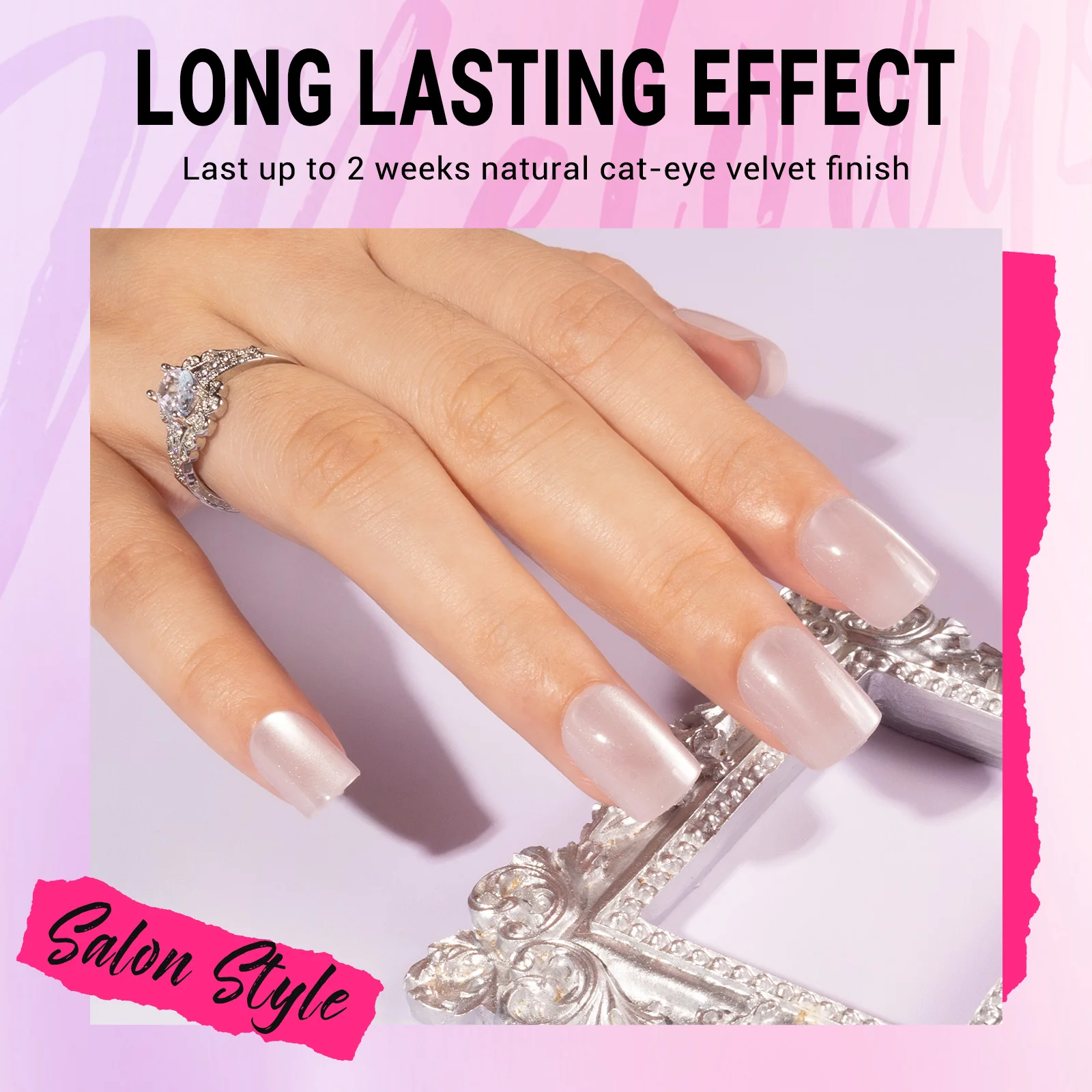 Velvet Pink Cat Eye Press On Nails Kit - US ONLY - Image 2