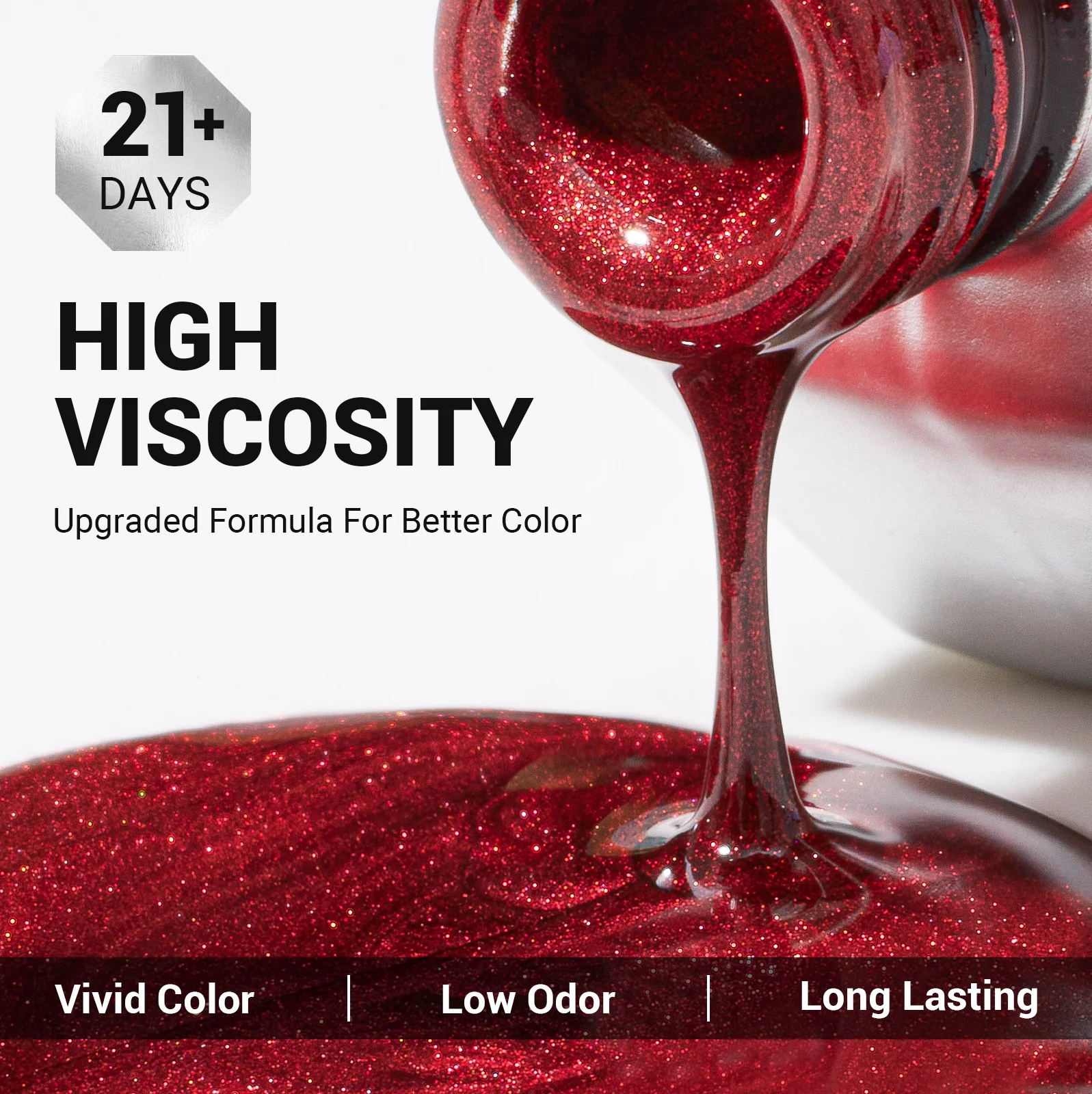 Z030 Red Glitter - TPO-Free Thick Gel Nail Polish(15ml) - Image 2