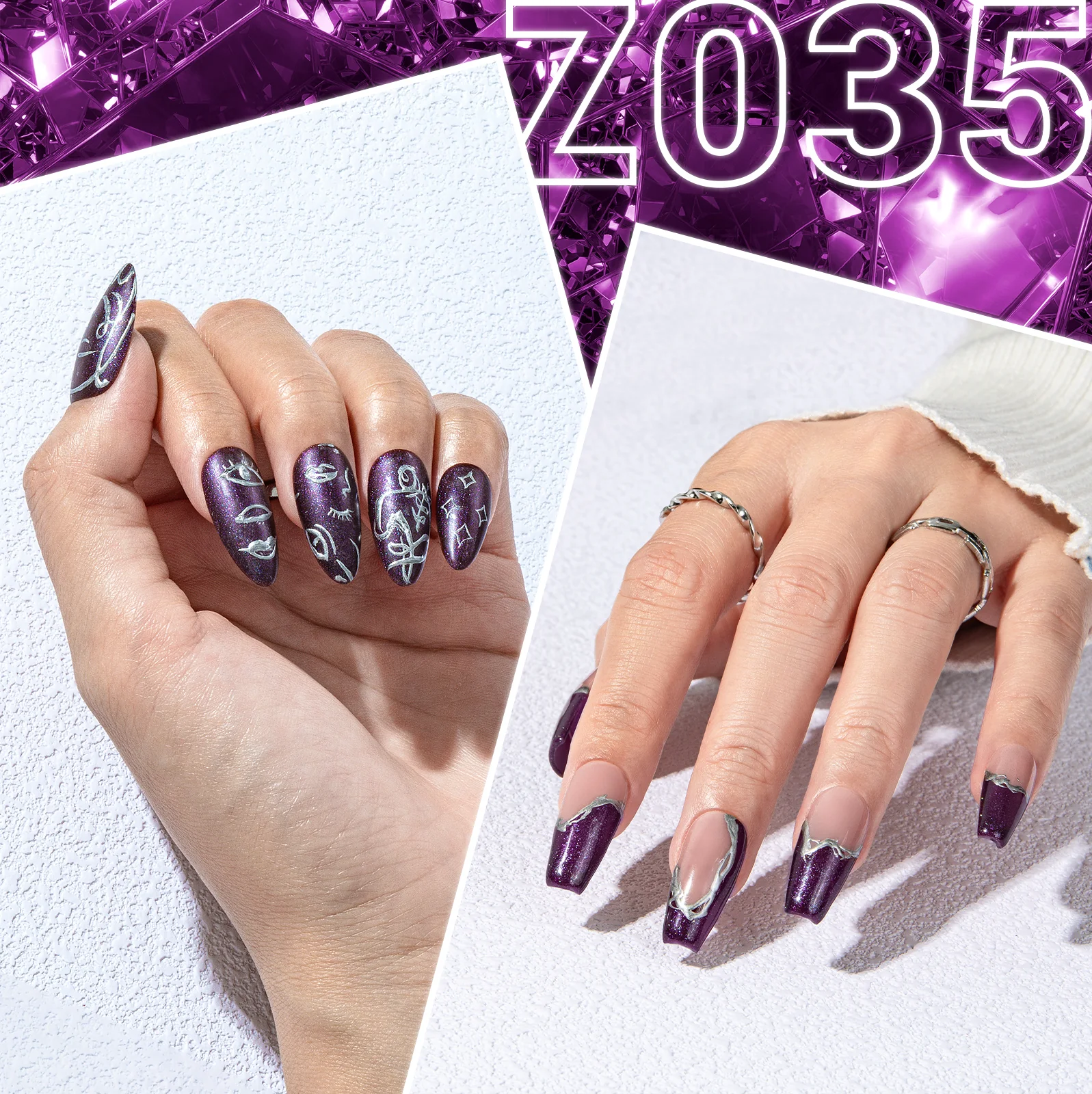 Z035 Universe Purple Glitter - TPO-Free Thick Gel Nail Polish(15ml) - Image 6