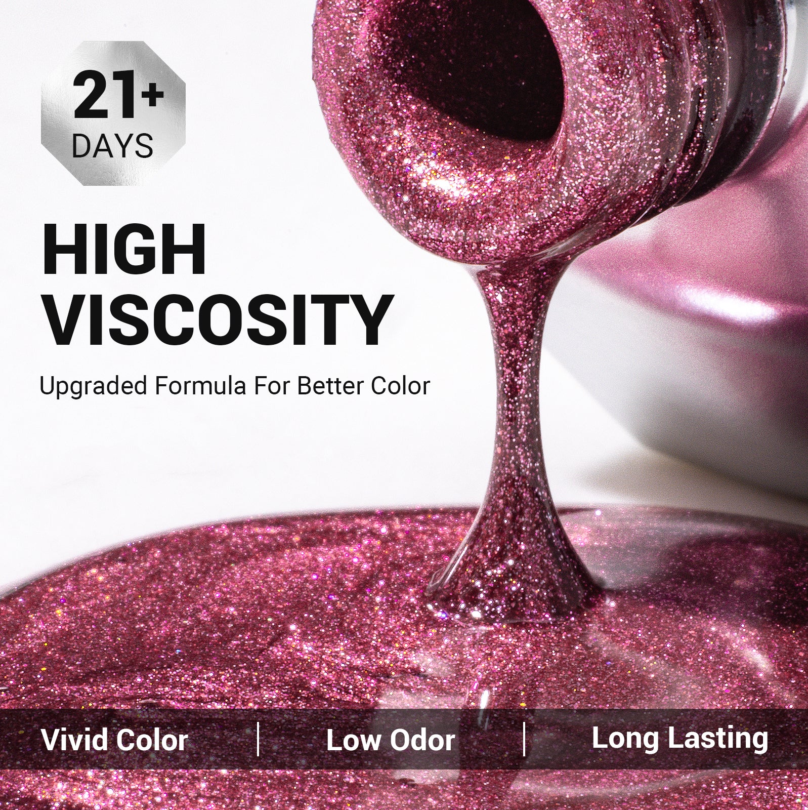 Z201 Strawberry Pink Glitter - TPO-Free Thick Gel Nail Polish(15ml) - Image 3